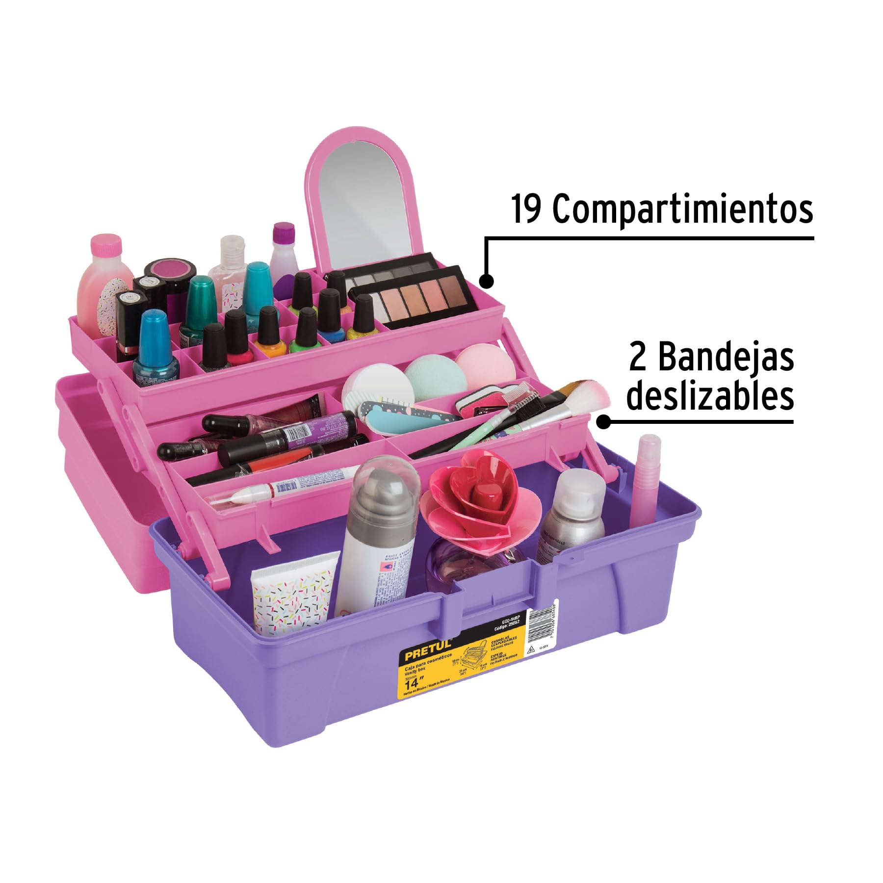Pretul 14' Pink & Purple Cosmetic Organizer Box - Perfect for Makeup Storage, Travel & Vanity Organization