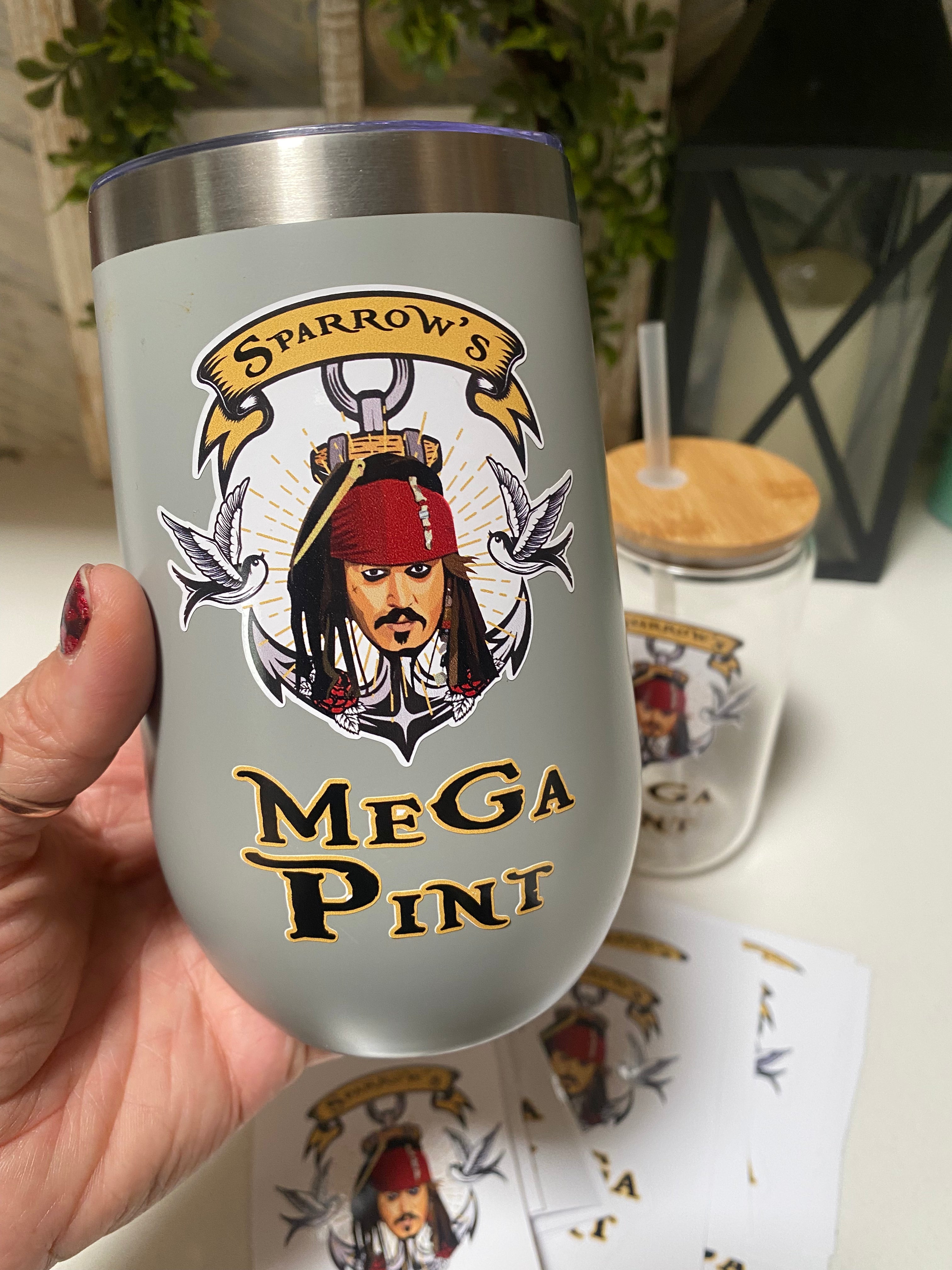 Sparrow's Mega Pint Decal - Large 16oz Glass Decal Sticker for Beer Mugs, Tumblers & Water Bottles - Perfect for Home Bars, Parties & Gifts
