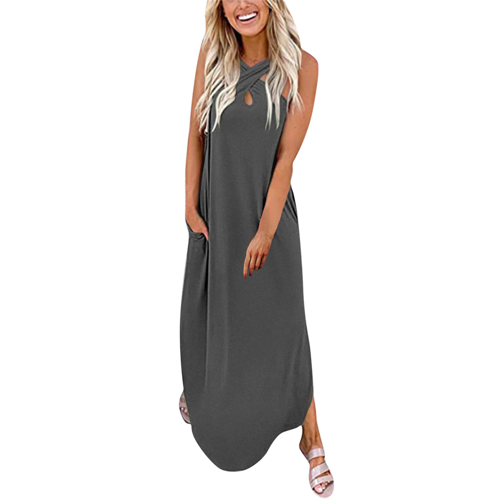 Elegant Sexy Long Dresses for Women - Casual Loose Crisscross Sundress & Midi Dress for Summer, Beach, Party and Daily Wear