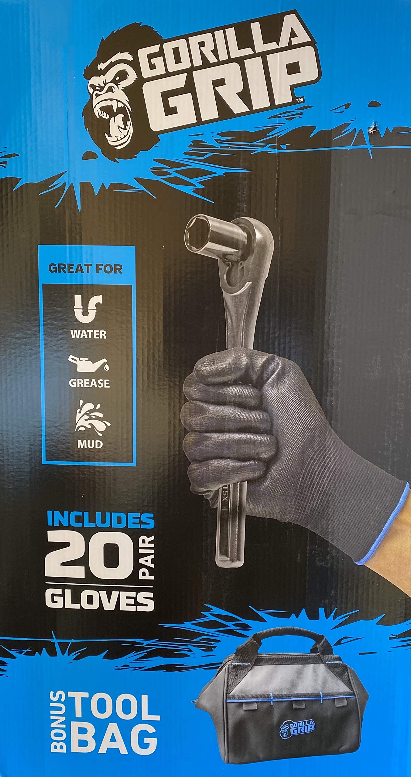 20 Pack Large Work Gloves with 10-Inch Durable Tool Bag - Heavy Duty for Gardening, Construction, and DIY Projects