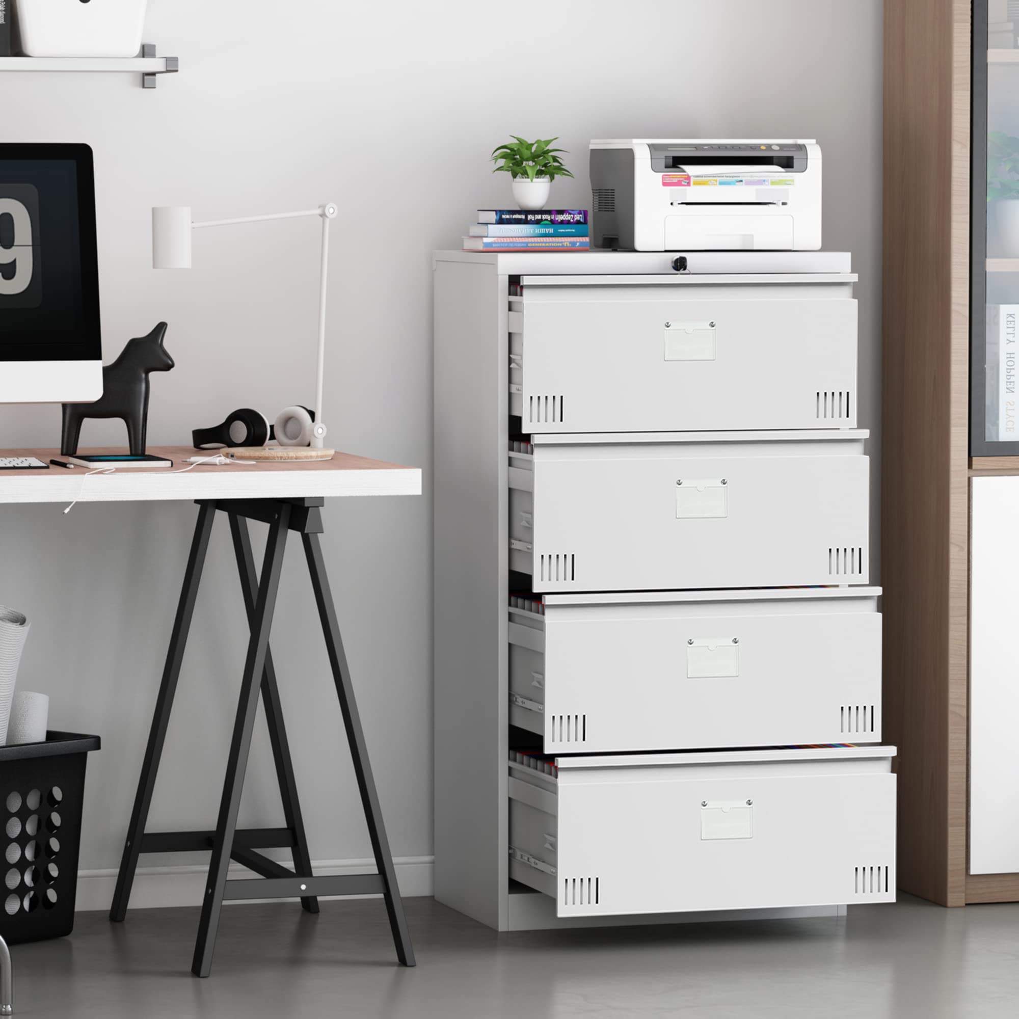 Petonline 4-Drawer Metal Lateral Filing Cabinet with Lock & Card Slot - Lockable Horizontal File Storage for Letter/Legal Documents - Perfect for Home Office Organization & Document Security
