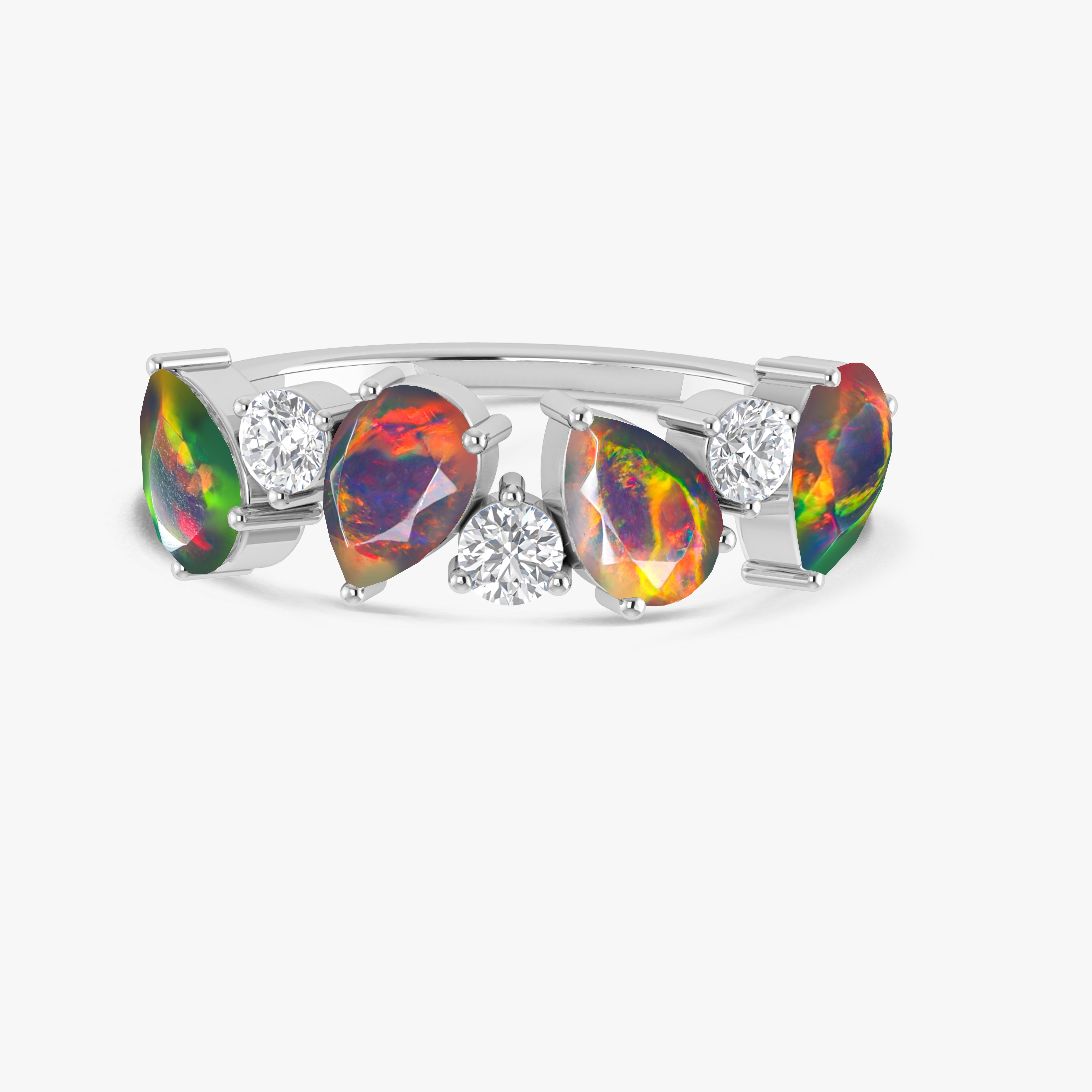 Black Fire Opal Four Stone Ring - Elegant Sterling Silver Jewelry for Women | Perfect for Weddings, Parties & Special Occasions