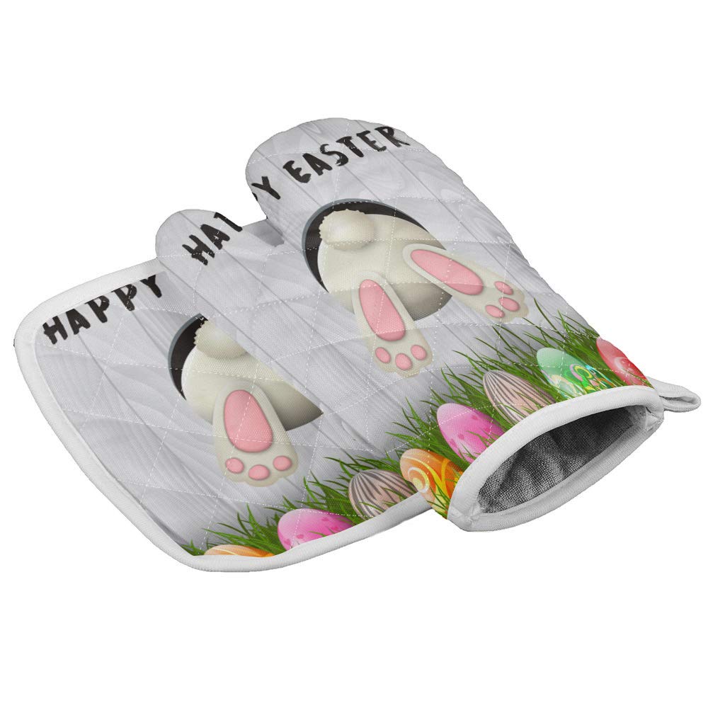 **Easter Bunny Print Heat Resistant Oven Mitts & Pot Holders Set - Non-Slip Kitchen Gloves for Cooking, Baking, BBQ & Grilling - Perfect for Easter Gifts & Holiday Kitchen Decor**