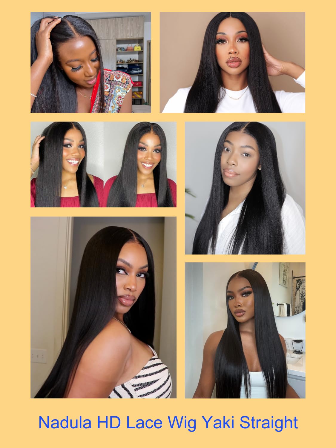 Nadula Yaki Straight Glueless 5x5 Thin HD Lace Closure Human Hair Wig - 18inch 180% Density, Pre Cut/Plucked/Bleached, Matches All Skin Tones | Perfect for Daily Wear, Special Occasions & Protective Styling