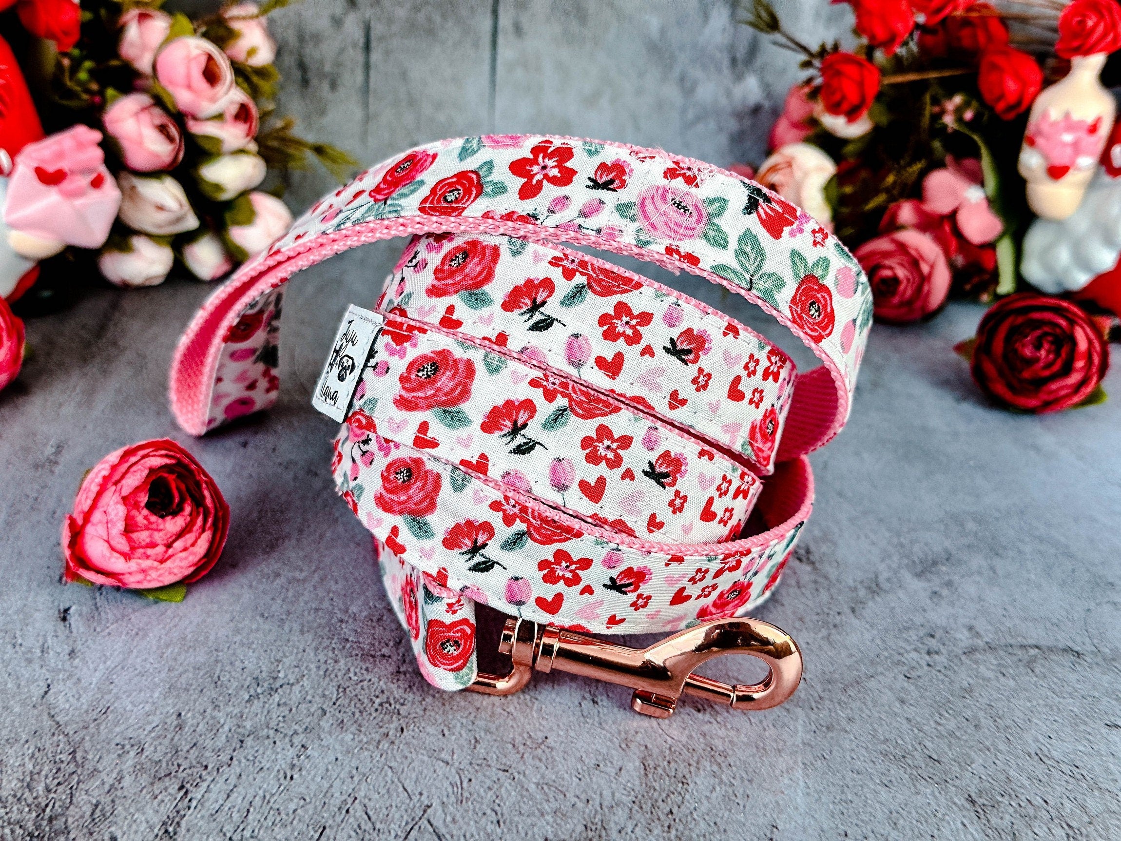 Floral Dog Collar and Leash Set for Small Dogs - Rose Flower Pet Collar with Matching Leash - Perfect for Puppies, Fashion Accessories, and Outdoor Walks