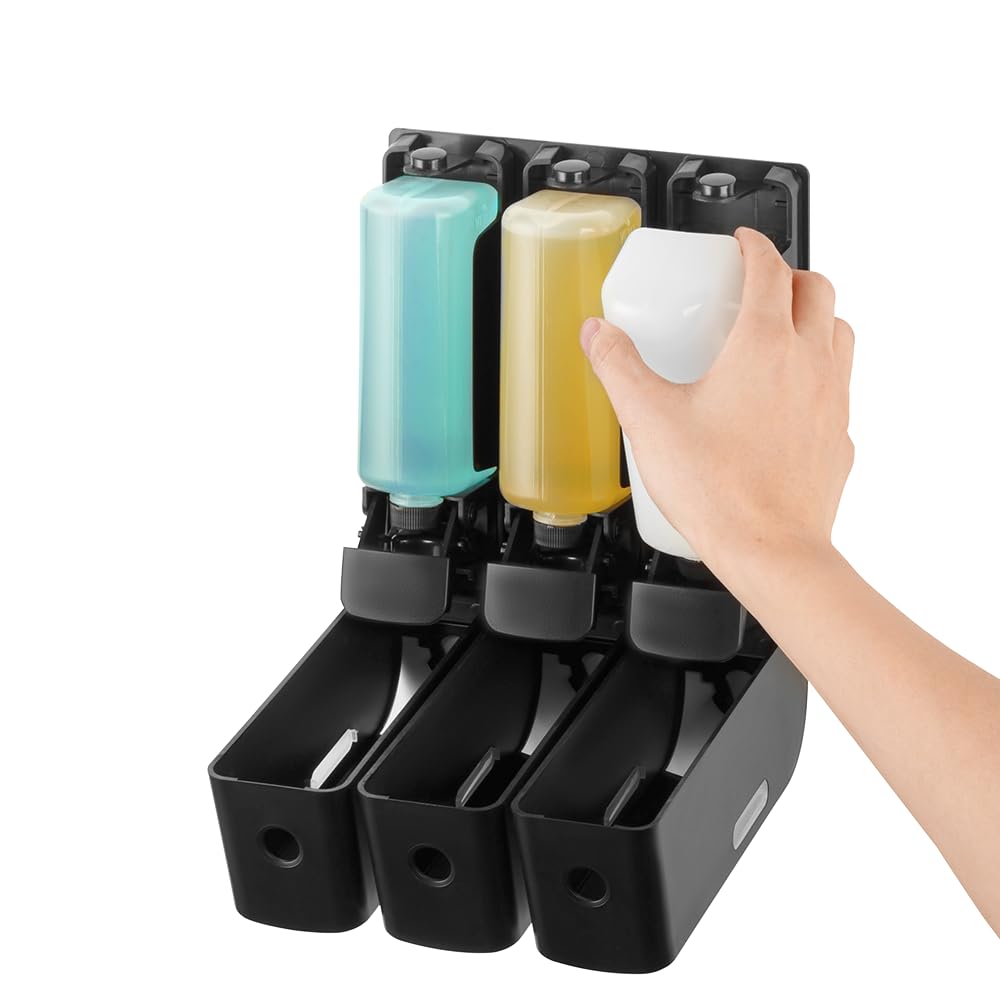 EZ-Shower Wall Mount Body Wash, Shampoo & Conditioner Dispenser Set - 350ml (12oz) x 3 Bottles for Bathroom, RV & Airbnb - Black | Space-Saving Shower Organizer for Small Bathrooms & Travel Trailers