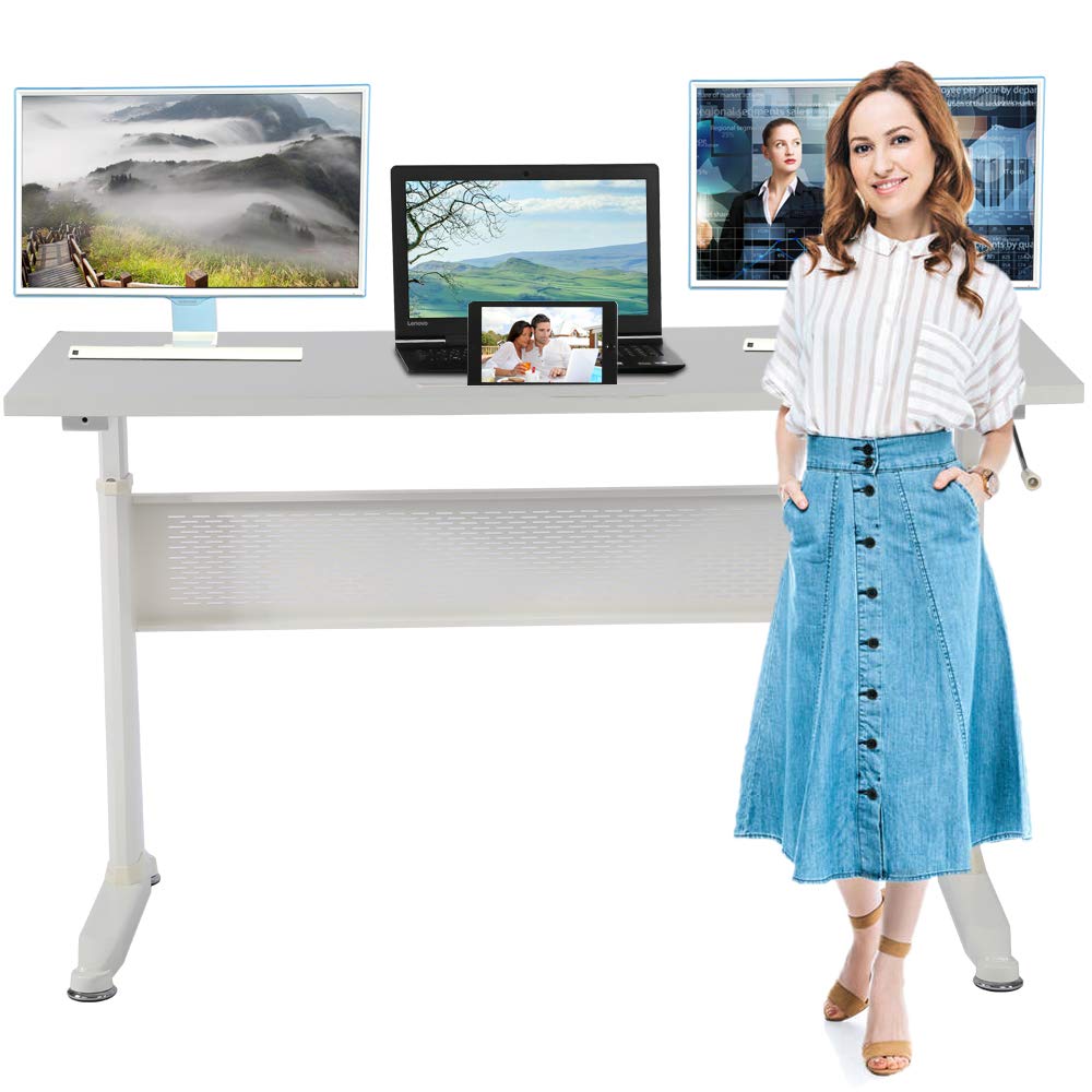 Height Adjustable Standing Desk Converter 48x24 Inches - Sturdy Ergonomic Sit Stand Workstation for Home Office, Dual Monitor & Laptop Use - Perfect for Remote Work, Gaming & Productivity (White)