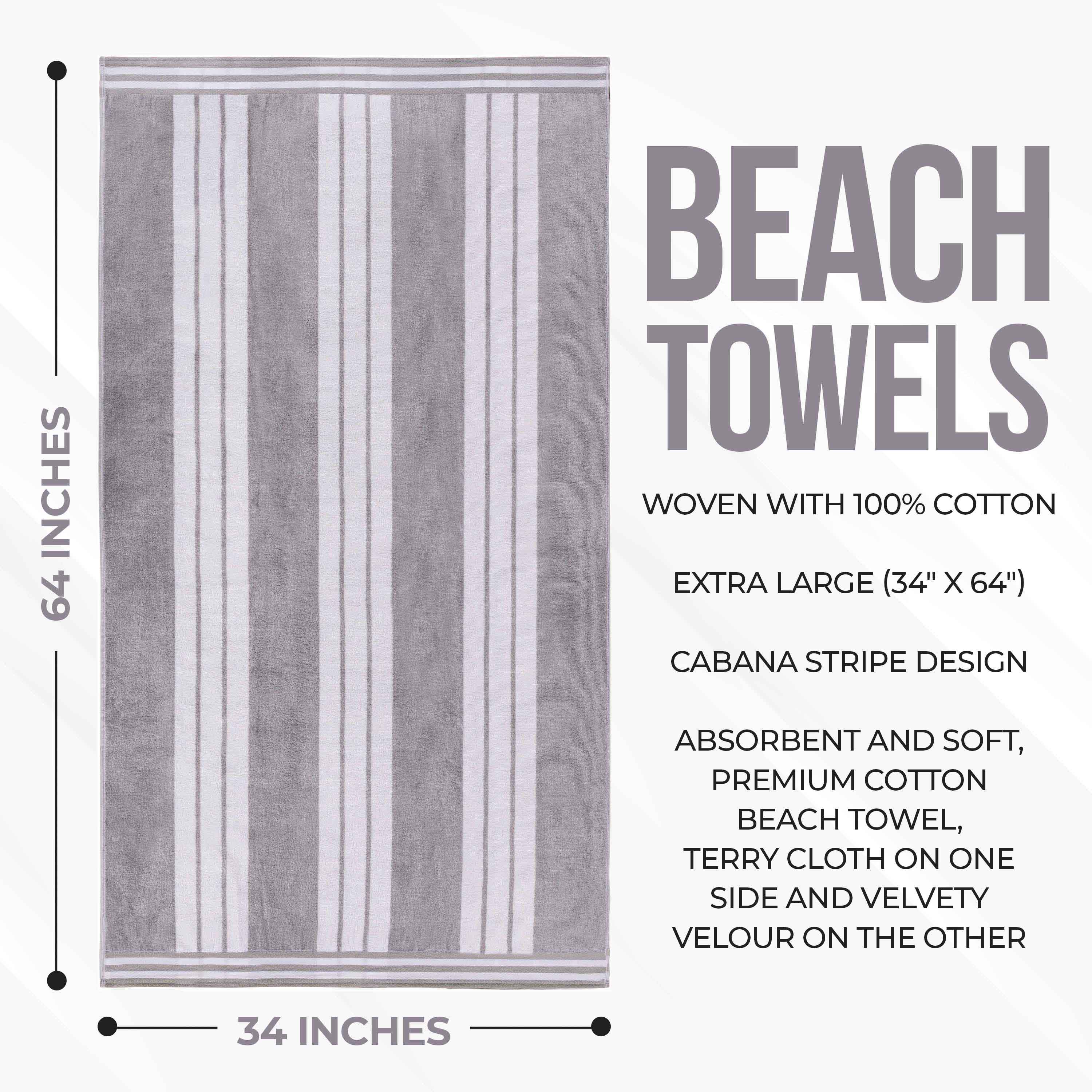 Premium Oversized Cabana Striped Cotton Beach Towel Set - 2, 4, or 6 Pack - Soft Quick-Dry Bath Towels for Pool, Beach, Vacation & Spa Days