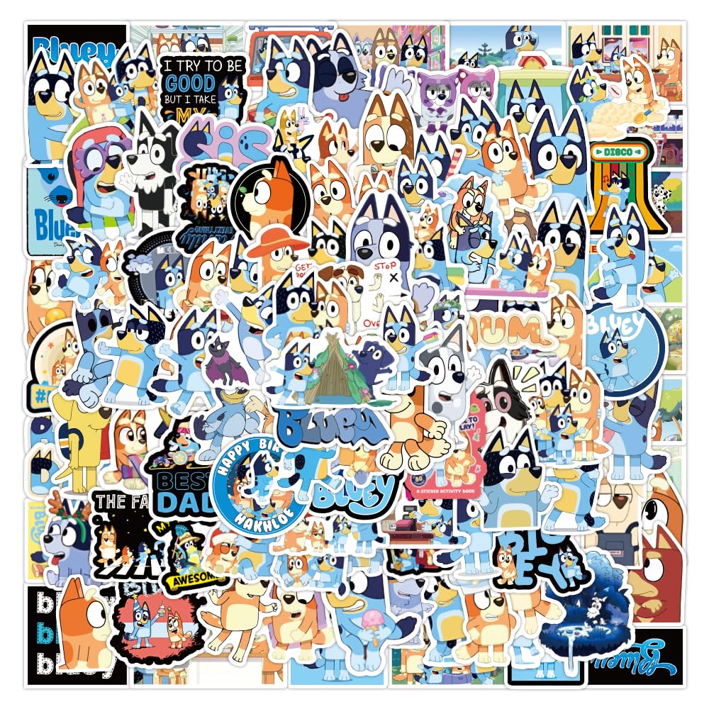 100Pcs Blue Dog Stickers for Kids - Cute Waterproof Vinyl Graffiti Decals for Teens, Laptop, Suitcase, Helmet, Motorcycle, Skateboard, Bike & Scrapbook - Perfect for DIY Crafts, School Projects & Gift Giving