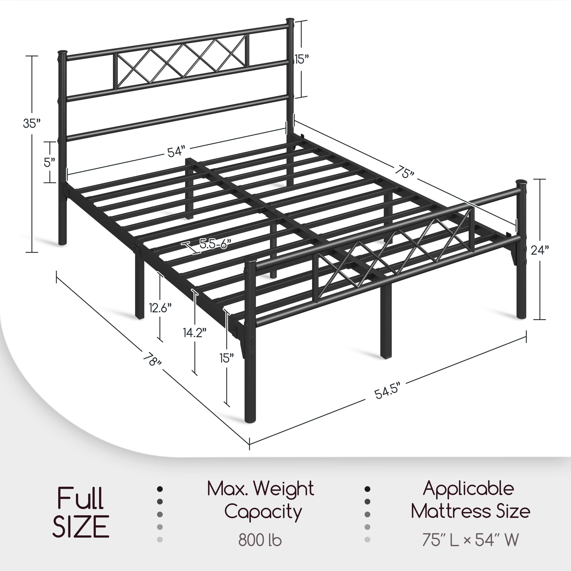 Yaheetech Full Metal Platform Bed Frame with Headboard & Footboard - Queen Size, No Box Spring Needed, Sturdy Steel Slats, Under Bed Storage - Modern Black Bedroom Furniture for Small Spaces & Apartments