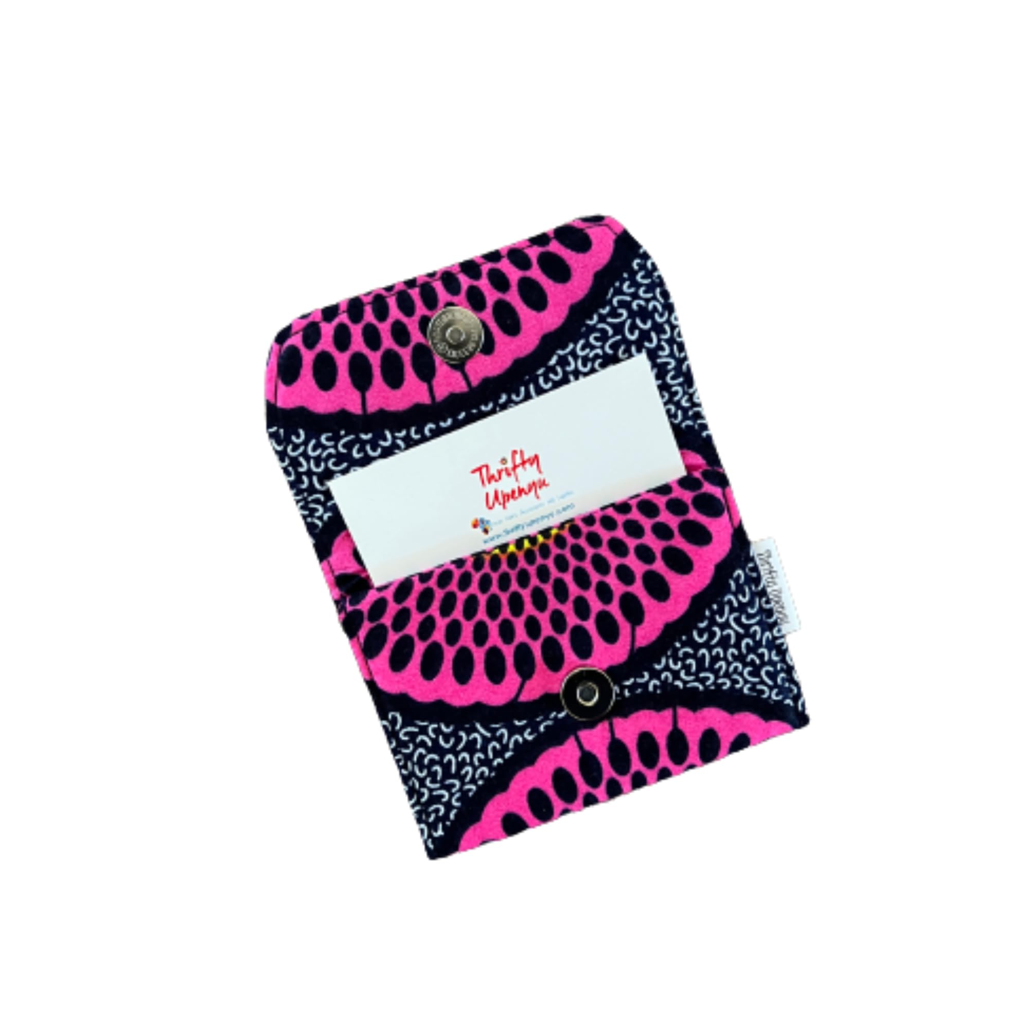 African Print Mini Card Holder - Business & Loyalty Card Case with Pink Yellow Black Dots - Perfect for Networking Events, Office Use & Gift Giving