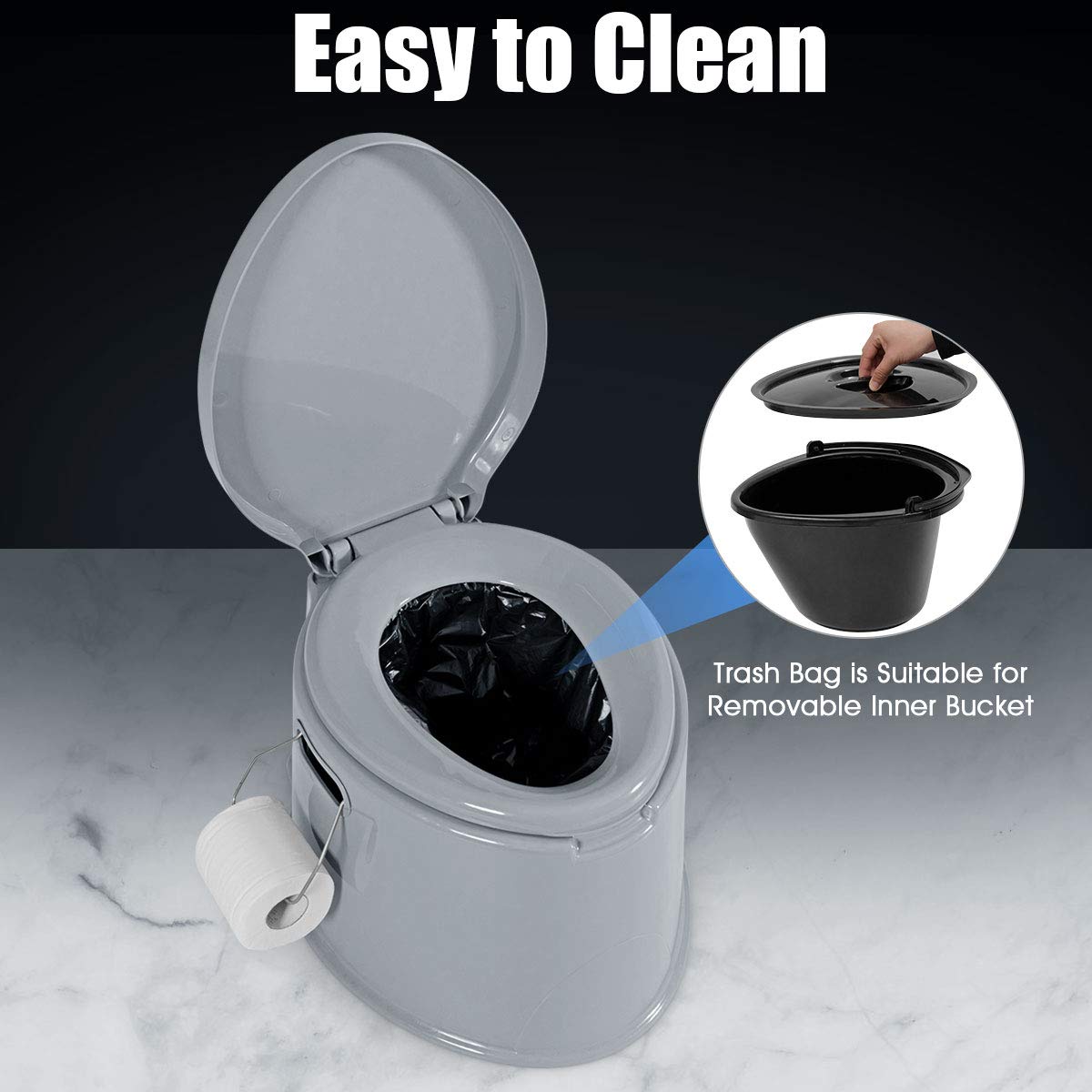 Portable Travel Toilet with Detachable Inner Bucket & Toilet Paper Holder - Lightweight Outdoor Camping Toilet for RV, Boating, Hiking & Emergency Use - Compact Indoor/Outdoor Commode (Gray) - Perfect for Camping Trips, Road Trips, Boating Adventures & Emergency Preparedness