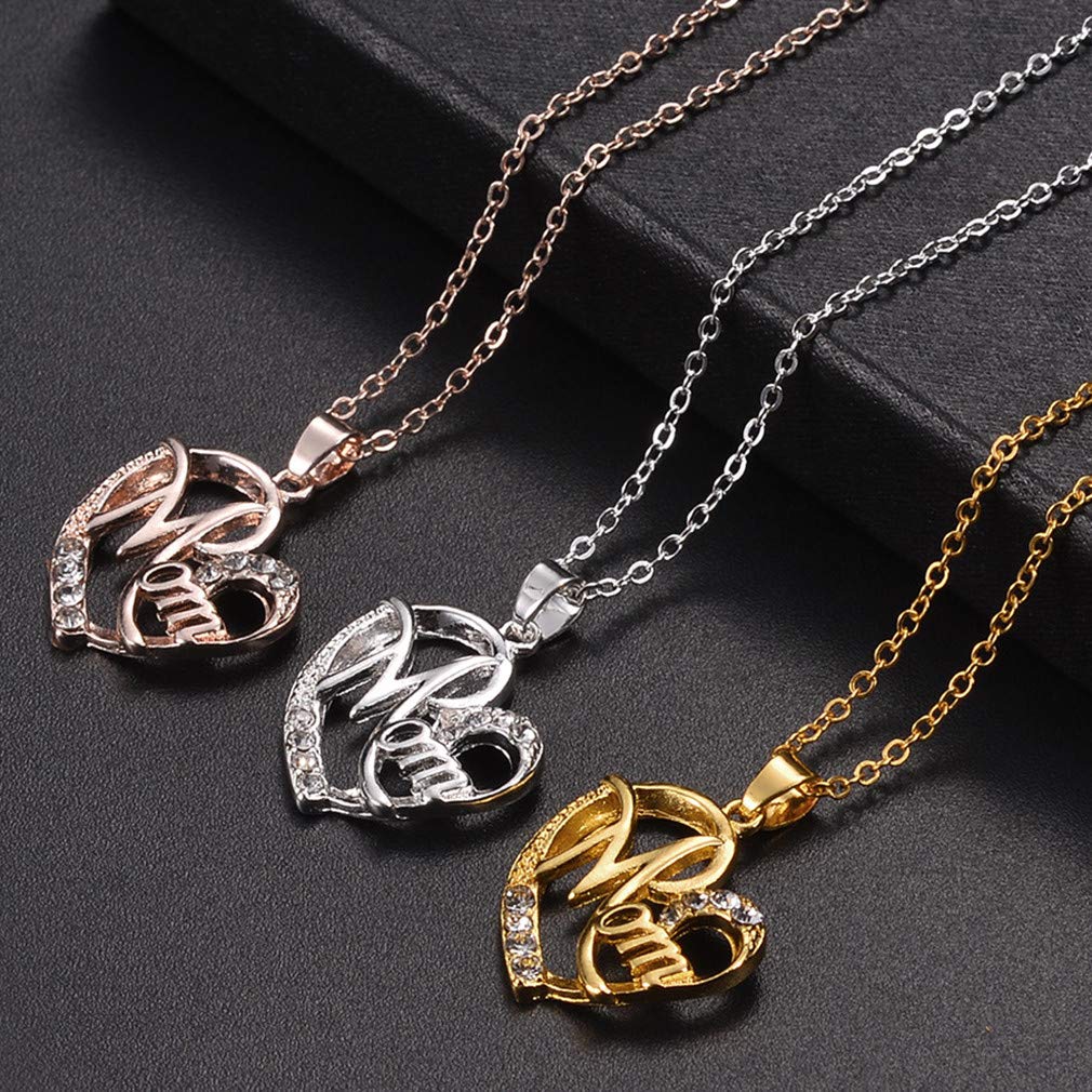 SOURBAN Heart Mom Necklace for Women - Rose Gold Rhinestone Love Family Pendant Clavicle Chain Jewelry - Perfect Gift for Mother's Day, Birthday, Anniversary & Everyday Wear