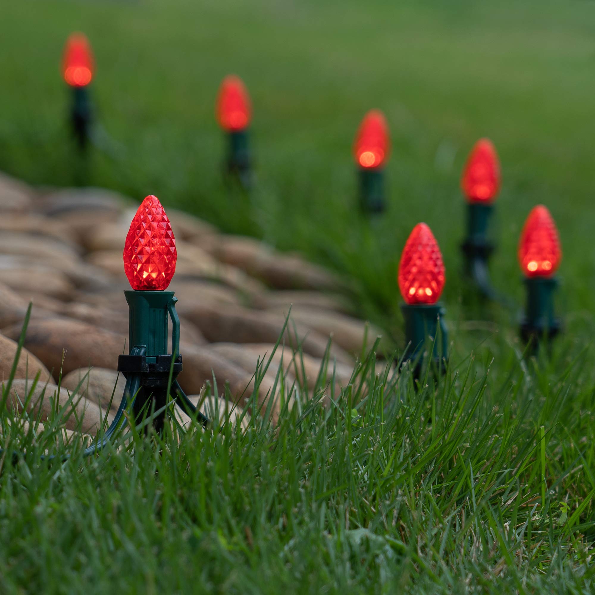 25' OptiCore LED C7 Red Christmas Lights - Outdoor Pathway Decor with 4.5