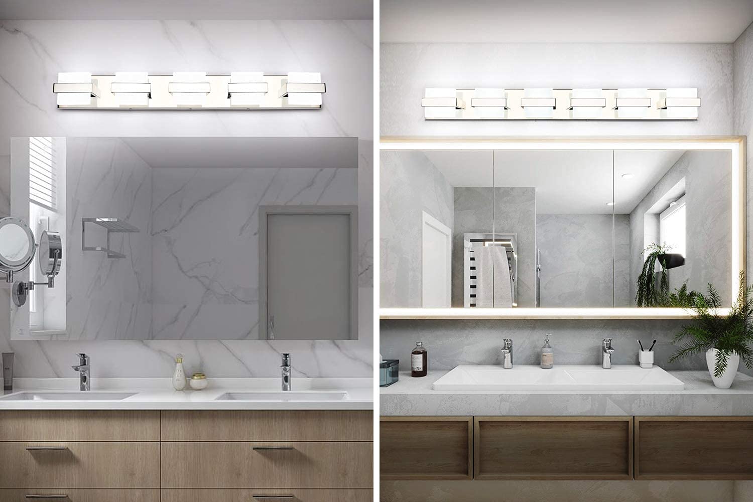 Modern LED Bathroom Vanity Light Fixture Set - SOLFART Acrylic White Vanity Lights (7248-5 & 7248-6 Bundle) for Bathroom Mirror Lighting, Dressing Room, and Makeup Area