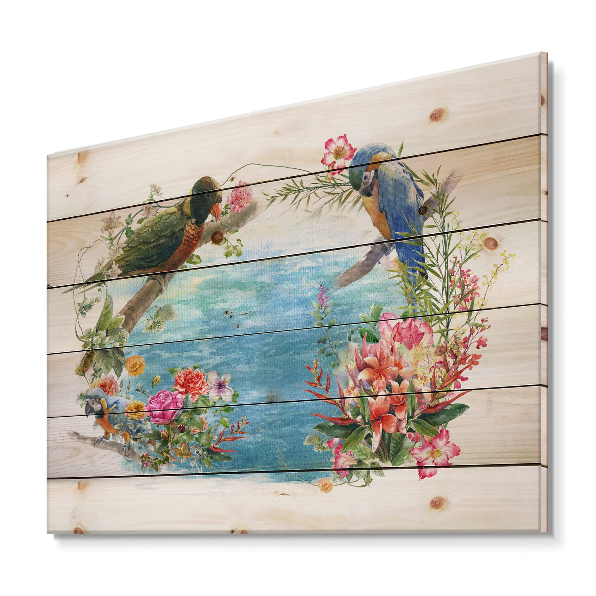Blue Waterside Birds and Flowers Traditional Wood Wall Art - Handcrafted Pine Wood Decor with Large Animal Prints - Perfect for Living Room, Bedroom, or Office Wall Decor