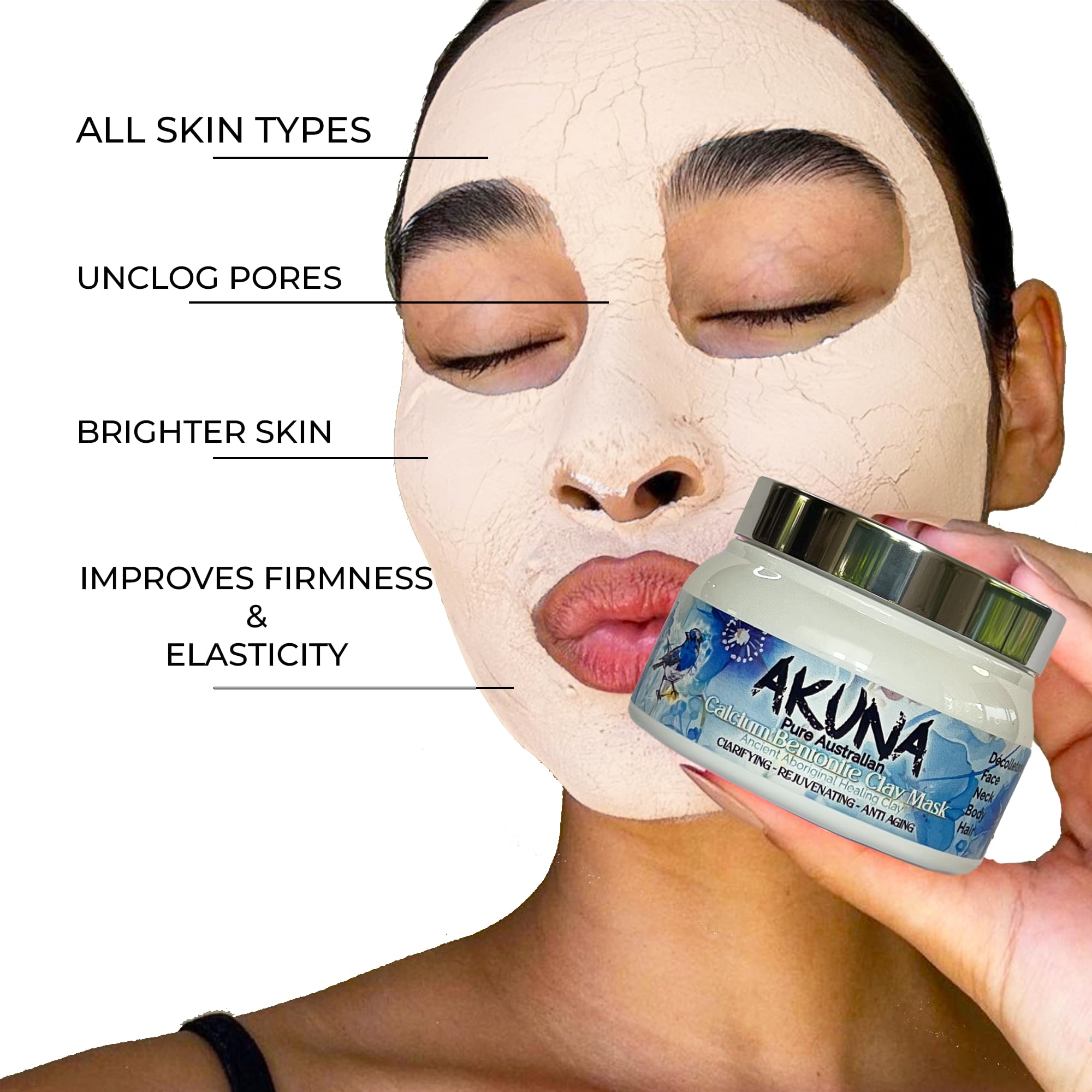 AKUNA Ancient Australian Healing Clay - 100% Pure Calcium Bentonite Clay Mask Powder for Detox, Anti-Aging & Blackhead Removal | Deep Cleansing Facial Treatment for Acne, Wrinkles & Blemish Control | Perfect for Spa Days & At-Home Skincare Routines