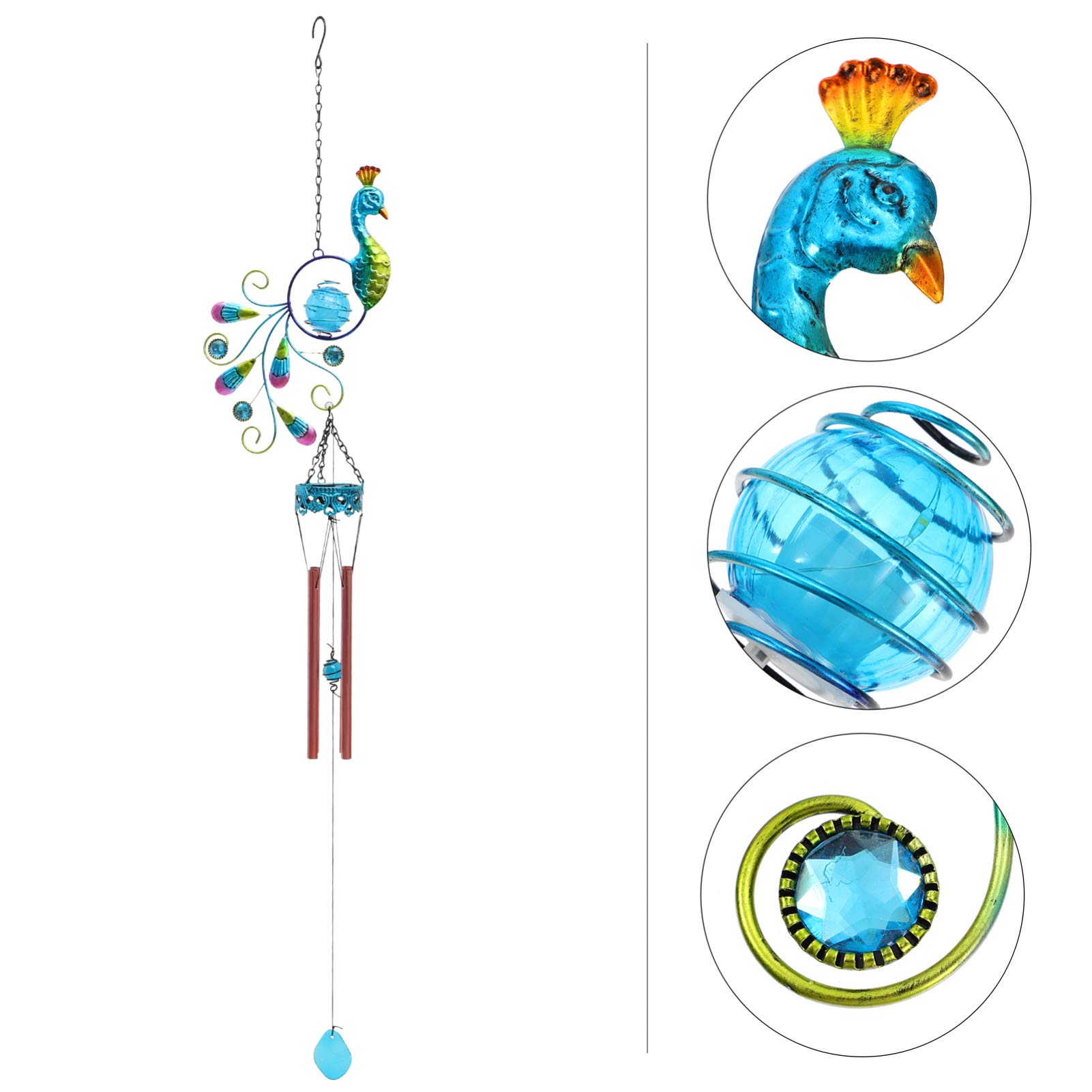 Solar Powered Peacock Wind Chime Lamp - Outdoor Garden Decoration with Ground Plug, Weatherproof LED Light for Patio, Yard & Landscape Lighting | Perfect for Backyard, Pathway & Garden Decor