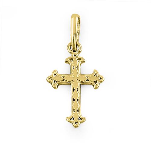 14K Solid Yellow Gold Vintage Cross Pendant Necklace - Religious Jewelry for Women, Perfect Gift for Baptism, Confirmation & Everyday Wear