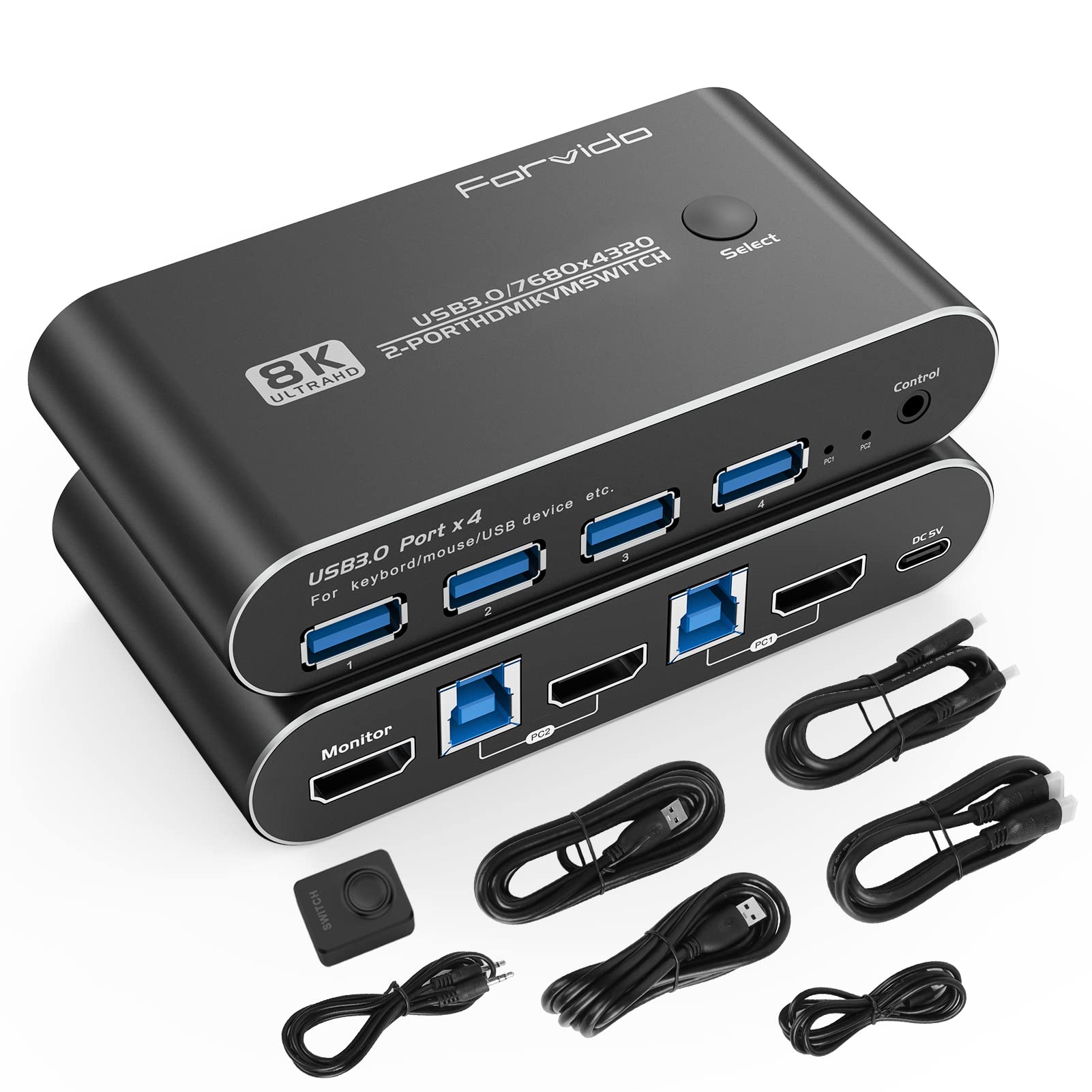8K 60Hz KVM Switch for Dual Monitors - 2 Computer 1 Display USB Switcher with Keyboard & Mouse Sharing, 4K 144Hz 4-Port USB 3.0 Hub for PC/Mac/Laptop - Perfect for Home Office, Gaming & Multi-Tasking Workspaces