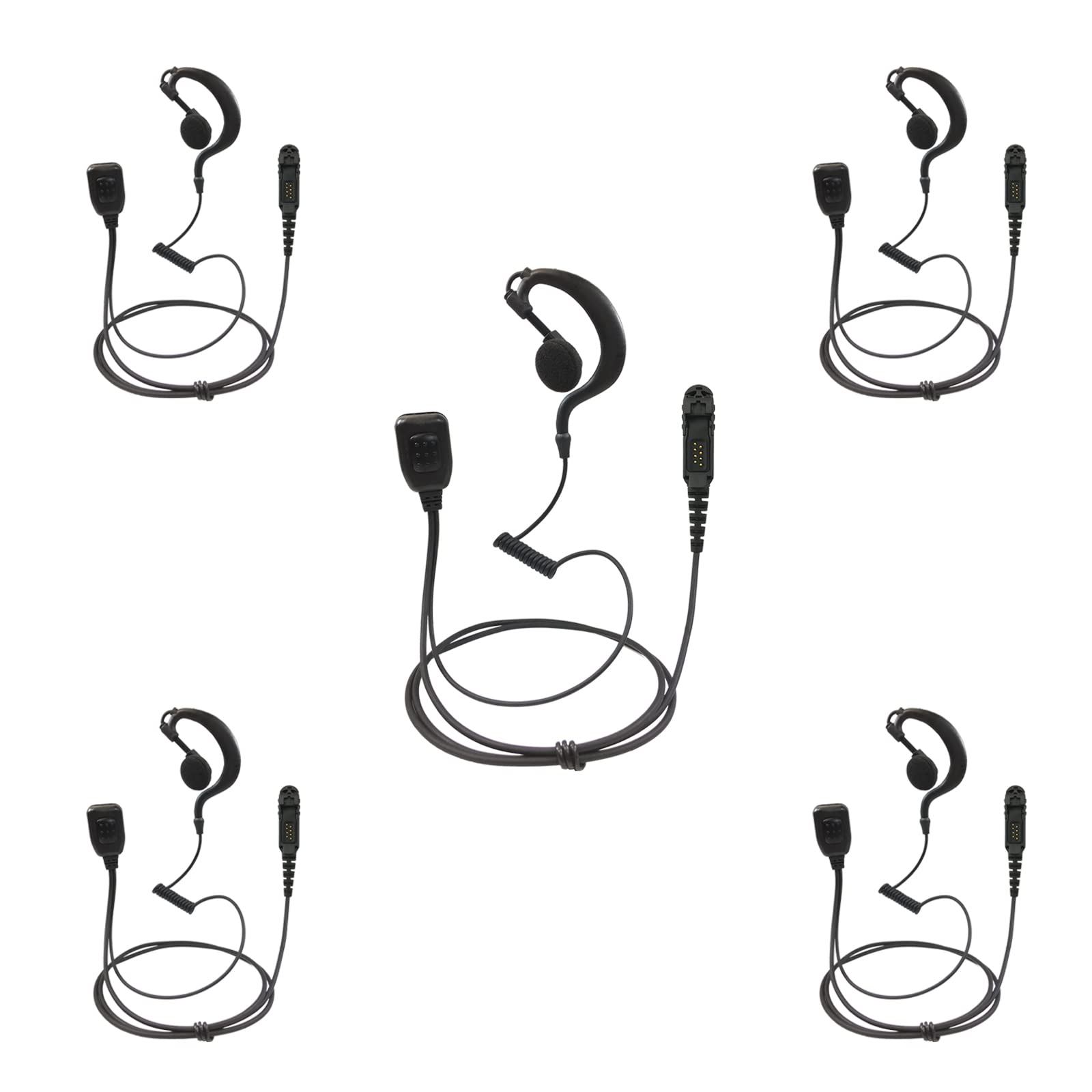 ProMaxPower Two-Way Radio Headset Earpiece G-Shape - Compatible with Motorola XPR3300e XPR3500e DP2600 DP3441 MTP3550 (5 Pack) - Ideal for Security, Construction & Event Communication