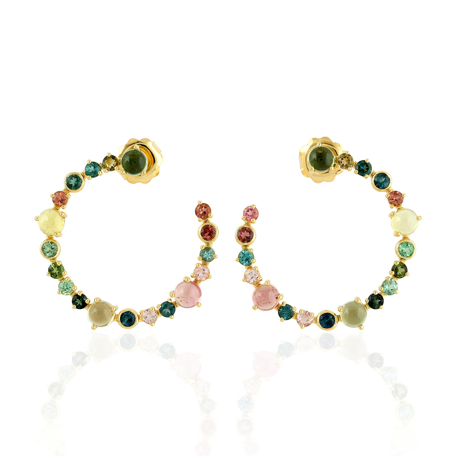 18K Yellow Gold Multi-Color Tourmaline Gemstone Stud Earrings - Perfect for Weddings, Parties & Everyday Elegance