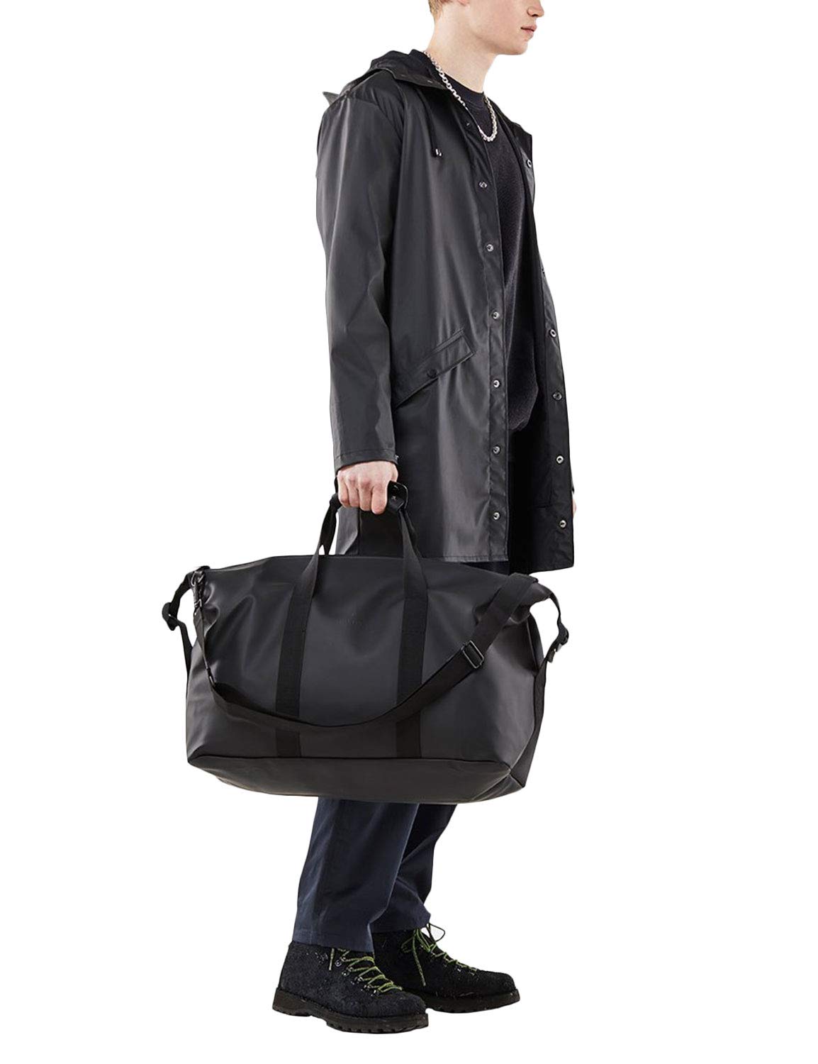 RAINS Men's Waterproof Weekend Travel Bag - Lightweight Durable Carry-On Duffel for Gym, Work & Overnight Trips (Black) | Perfect for Business Travel, Gym Essentials & Weekend Getaways