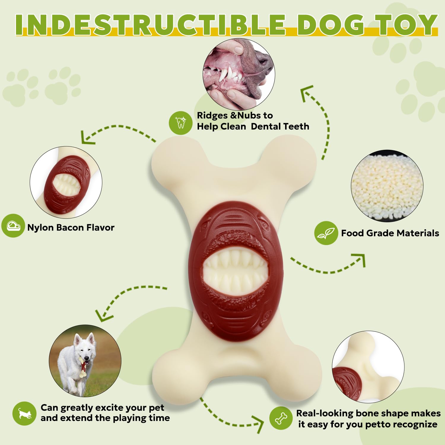 Indestructible Dog Chew Toys for Aggressive Chewers - Durable Bacon Flavored Toys for Large & Medium Breed Dogs - Keeps Pets Entertained - Perfect for Crate Training, Anxiety Relief & Playtime
