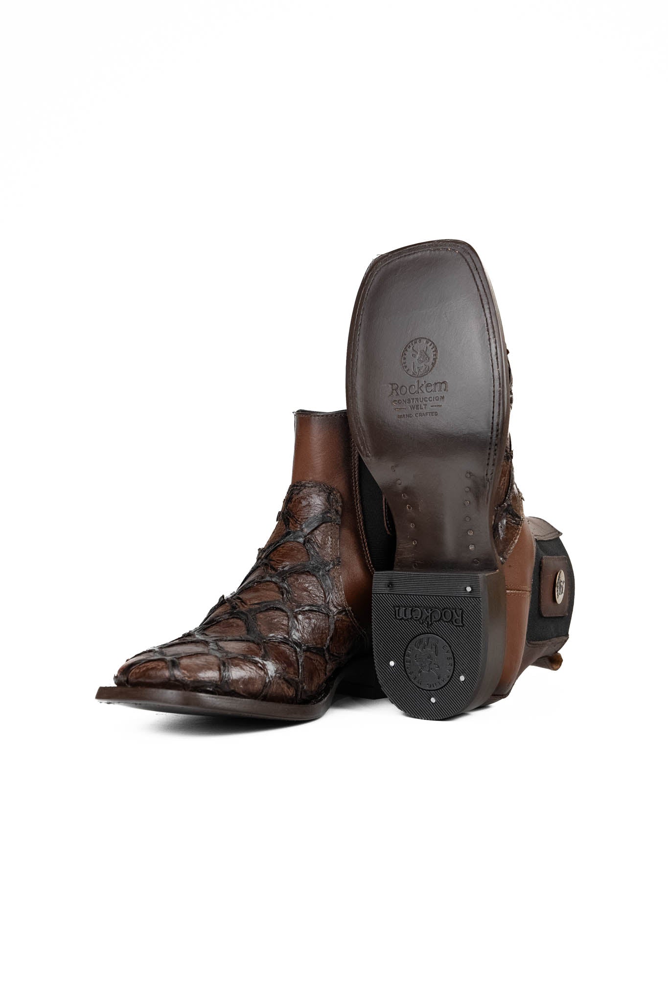 Rock'em Clone Pirarucu Square Toe Ankle Boots for Women - Western Cowgirl Boots with Chunky Heel | Perfect for Country Dancing, Rodeo & Fashion Outfits