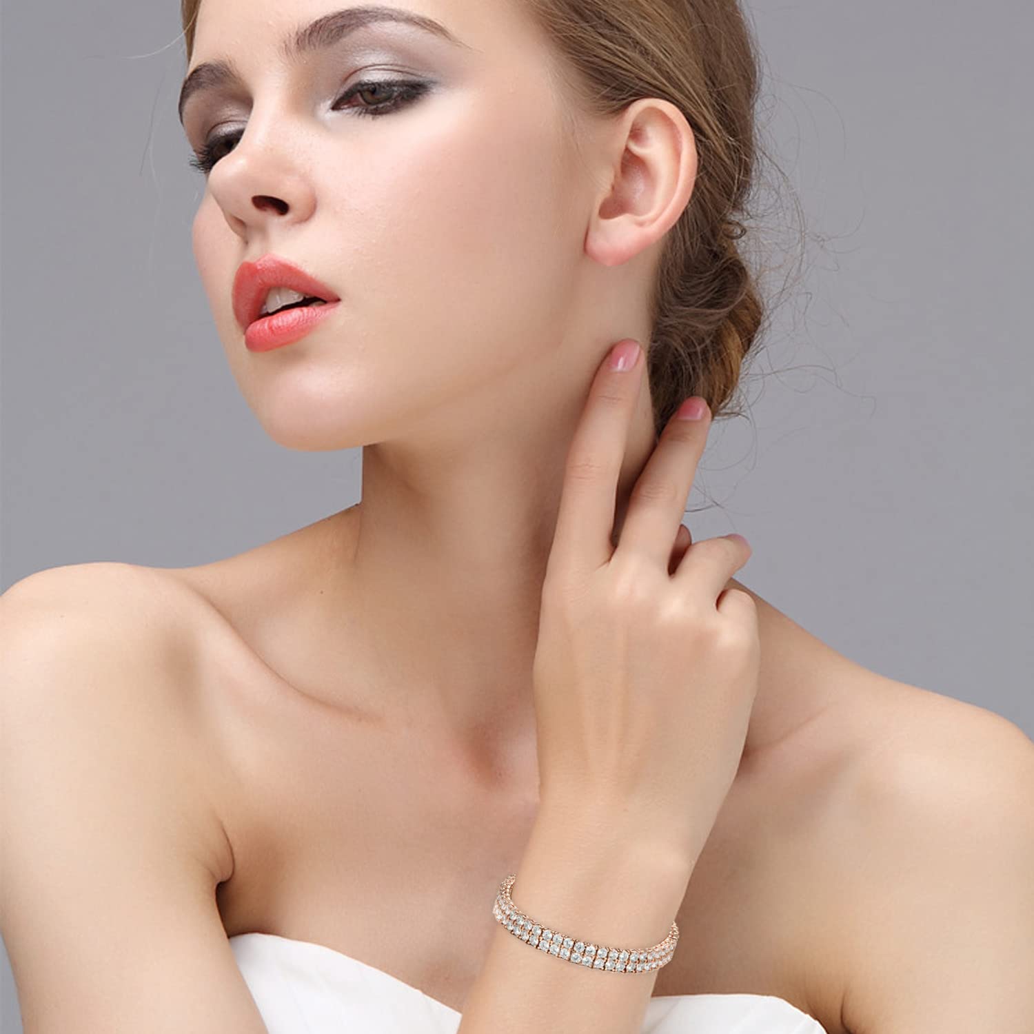 SHKA 2 Rows Tennis Bracelet 18K Gold Plated Women's Bracelet with Sparkling Cubic Zirconia - Elegant Jewelry for Weddings, Parties & Special Occasions