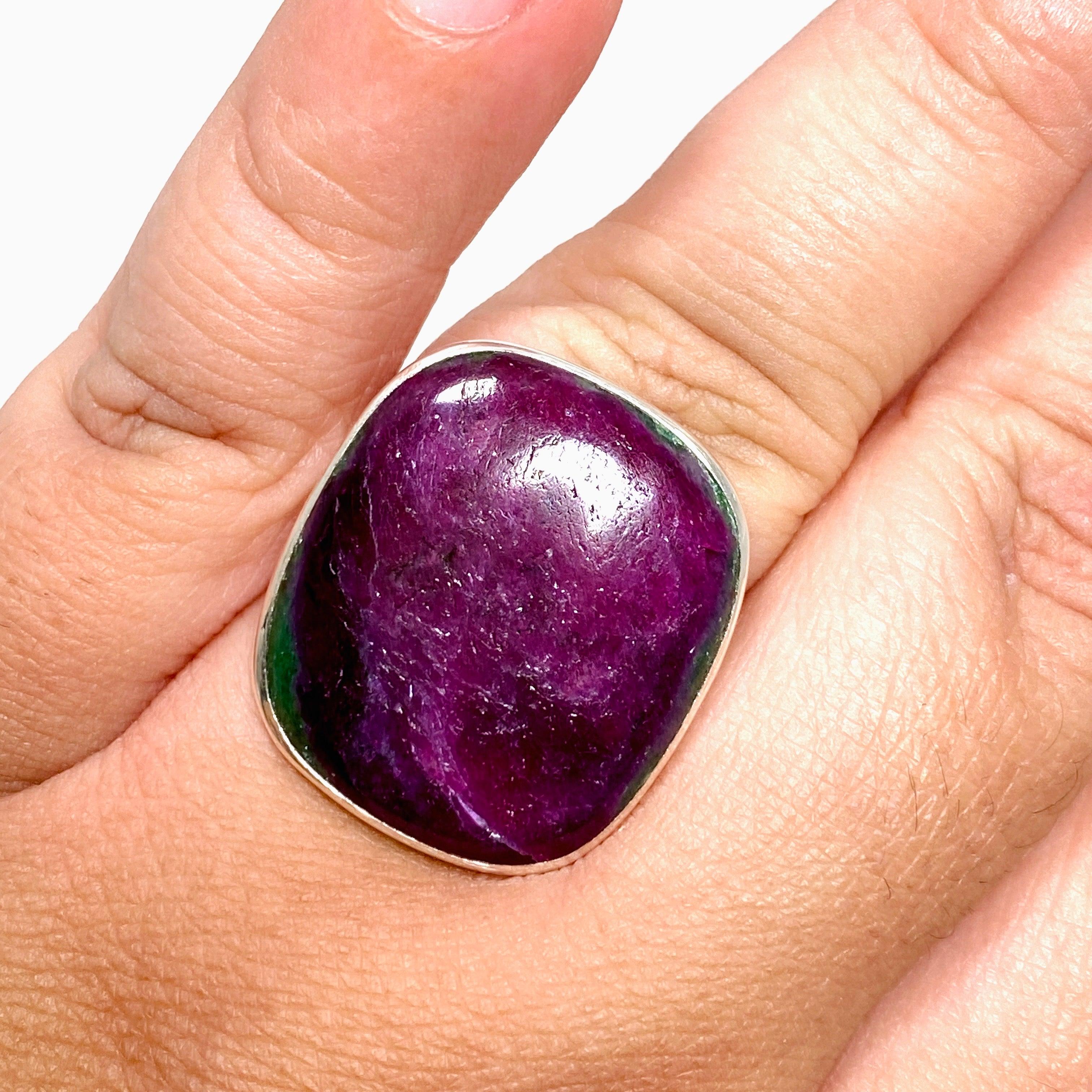 Natural Ruby in Zoisite Sterling Silver Rectangle Ring - Size 11 for Women | Elegant Gemstone Jewelry Gift for Birthday, Anniversary & Special Occasions