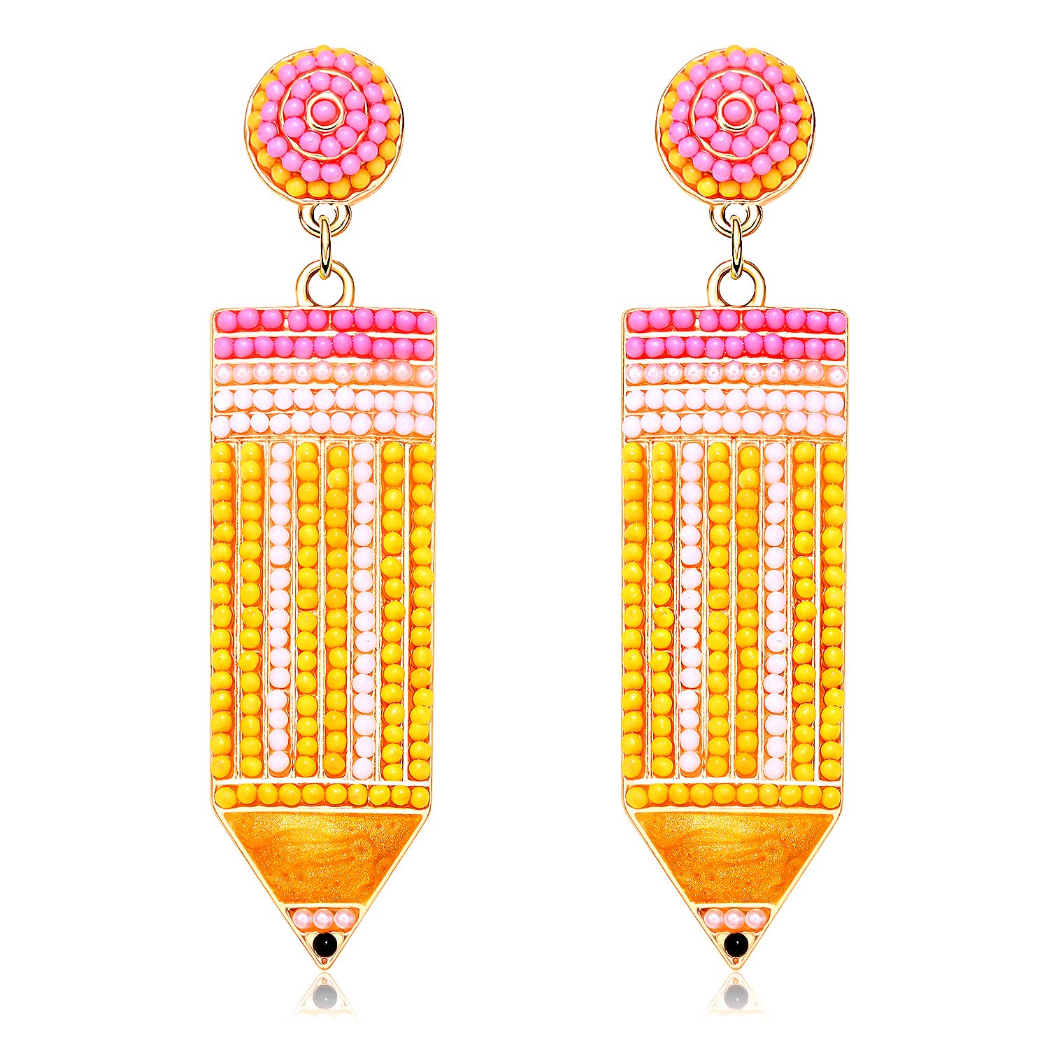 Handmade Beaded Pencil Drop Earrings for Women - Teacher Appreciation Gift, Back to School Jewelry, Dangle Earrings for Educators | Perfect for Classroom, Teacher's Day, and School Events