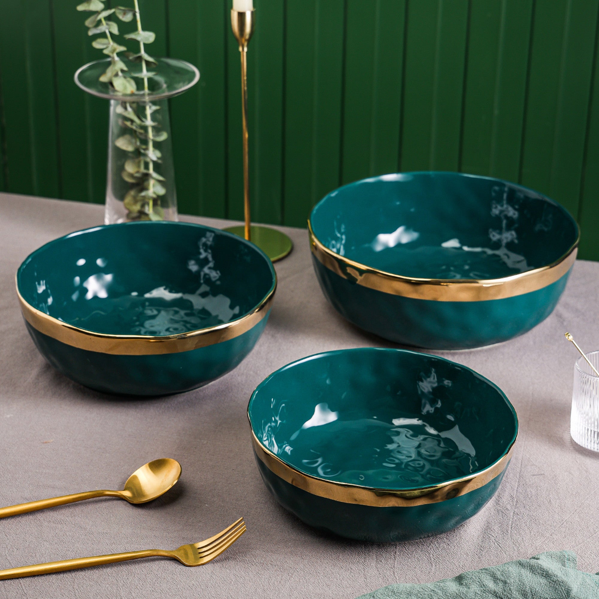 Florian Porcelain Dinnerware Set - 6-Piece Green Serving Bowls for Salads, Soups & Desserts | Elegant Tableware for Home Dining & Entertaining