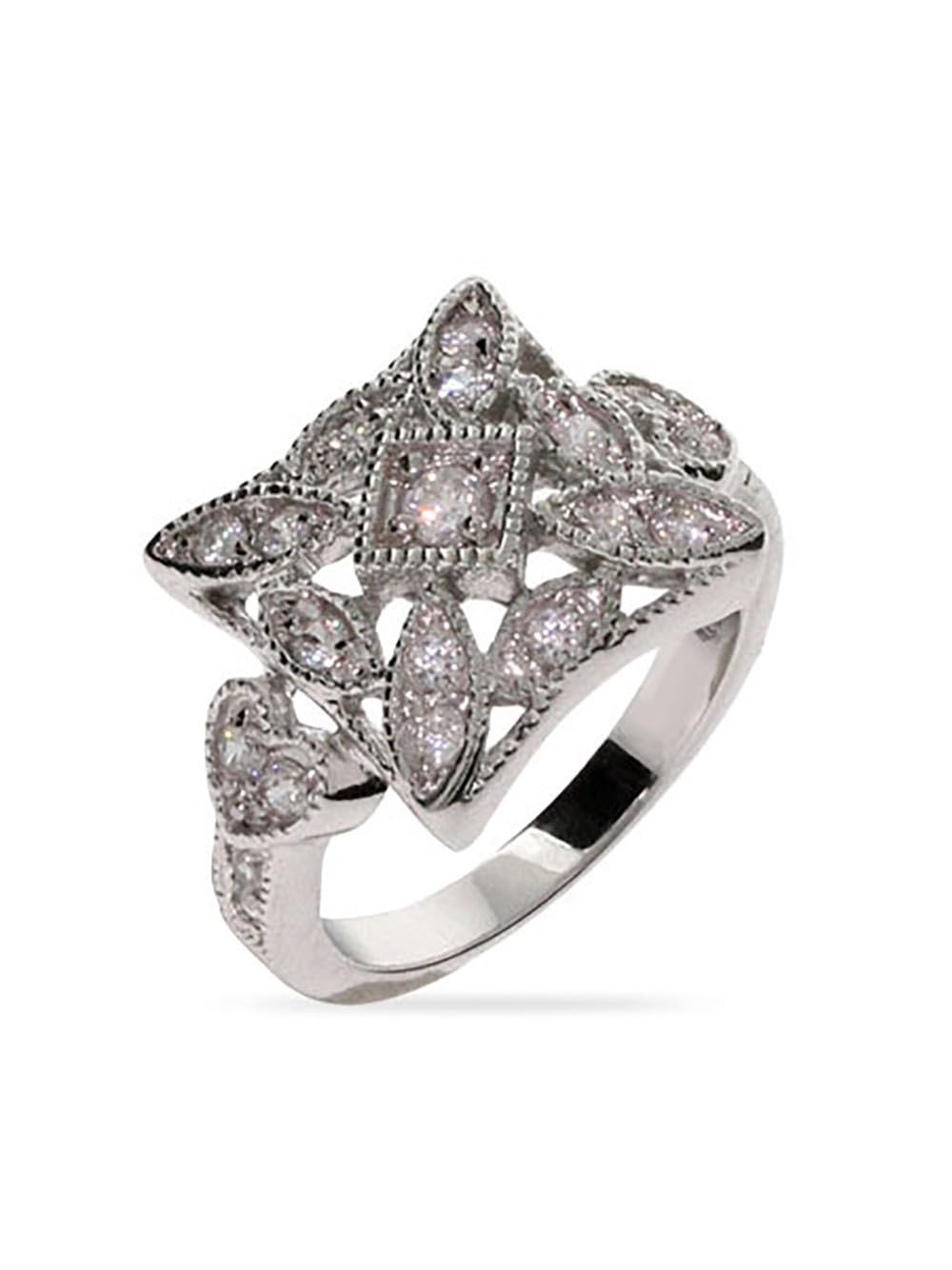 EVE'S ADDICTION Square Vintage Style Cubic Zirconia CZ Ring - Elegant Gift for Mom, Birthday, Anniversary, Wedding, or Special Occasion Jewelry
