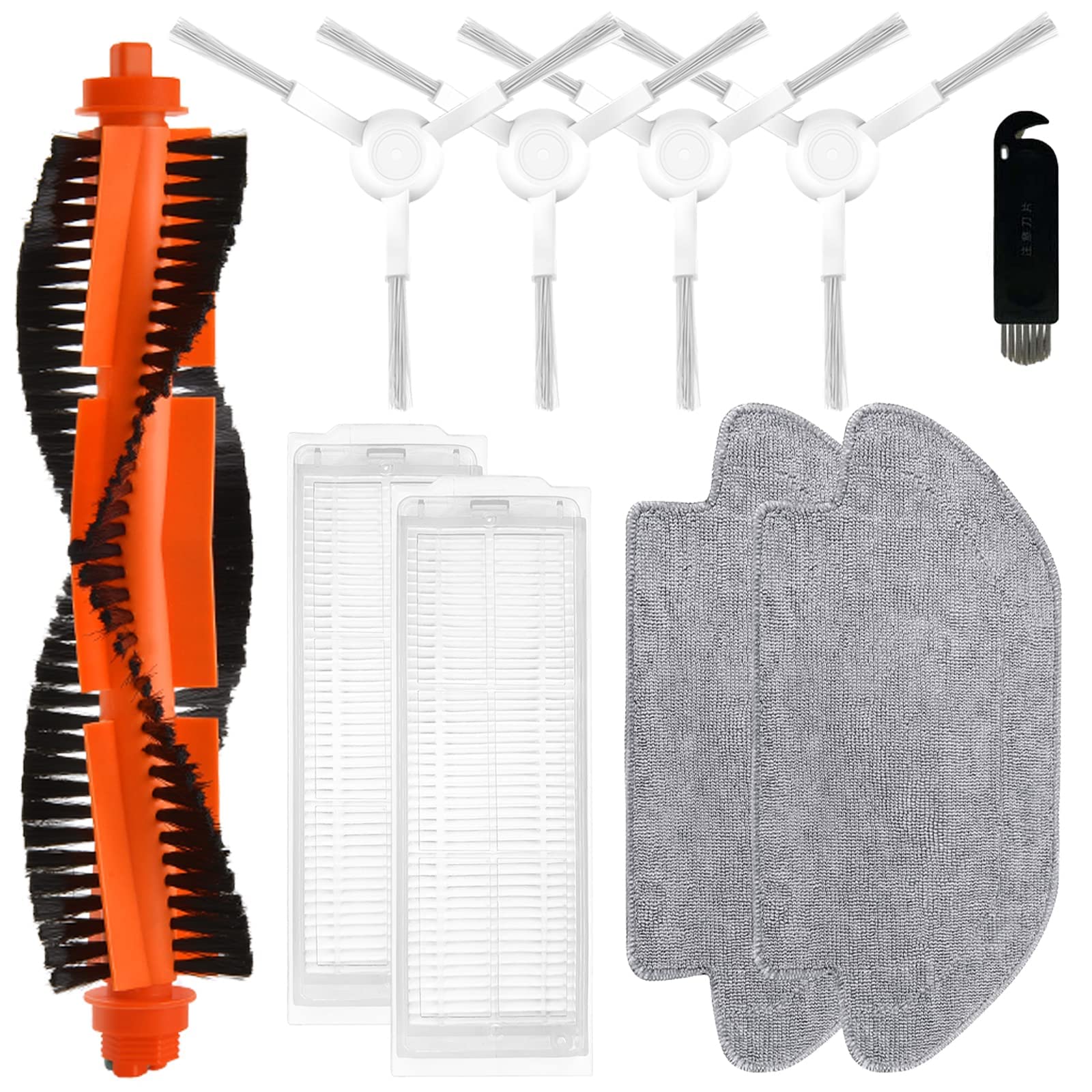 Xiaomi Robot Vacuum Replacement Parts Kit - Compatible with S12/T12, Mi Robot Vacuum Mop 2S/Pro - Includes 1 Roller Brush, 4 Side Brushes, 2 HEPA Filters, 2 Mop Pads - Perfect for Home Cleaning & Maintenance