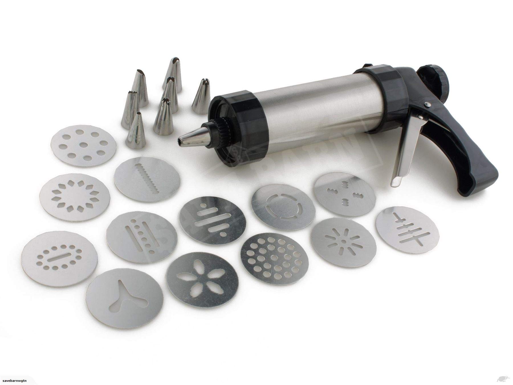 Premium Stainless Steel Cookie Press Maker Kit - 8 Piping Nozzles & 13 Biscuit Disc Cutters for Cake Decorating, Icing Tools, Baking Essentials - Perfect for Holiday Cookies, Wedding Cakes & Home Baking