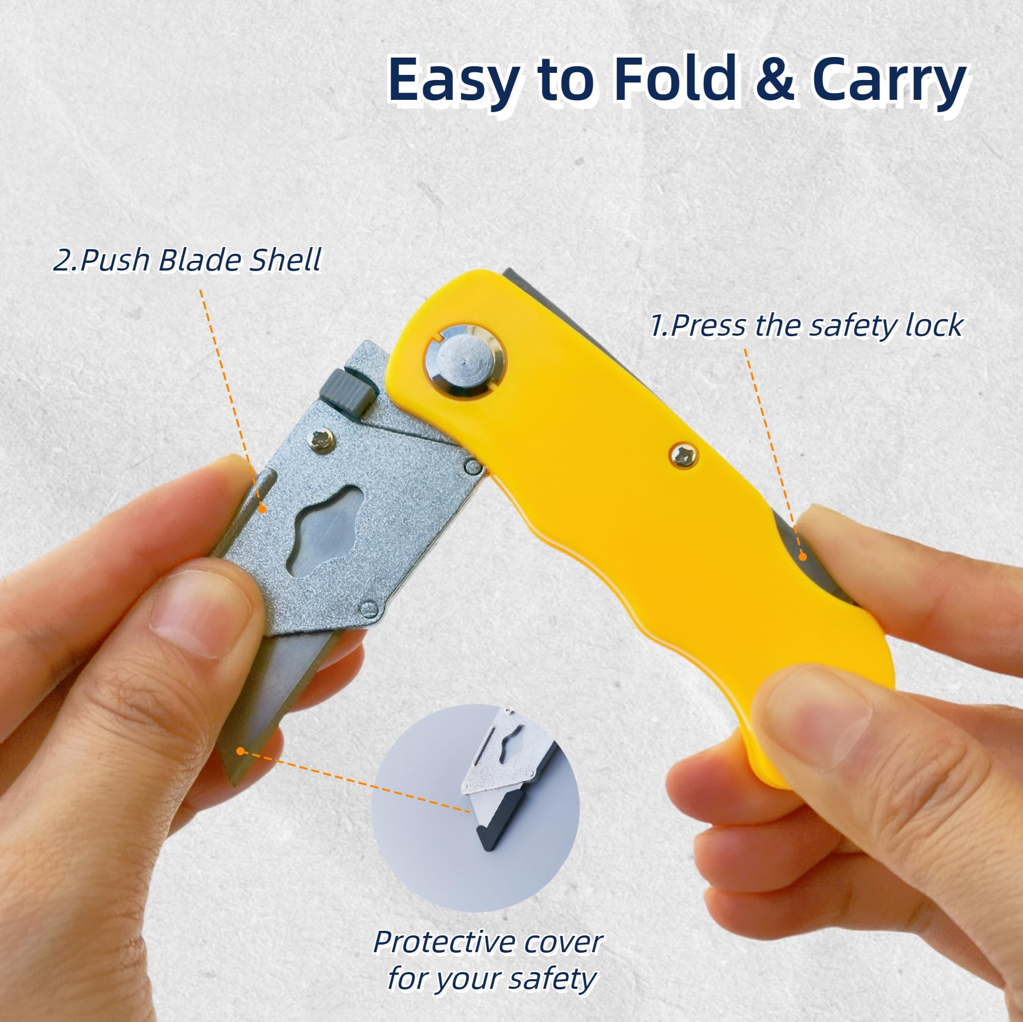 4 Pack Folding Utility Knife with 20 Extra Blades - Heavy Duty Box Cutter for Cardboard, Cartons & Packages | Compact Clip Design for Easy Storage | Perfect for Warehouse, Shipping & Home Use