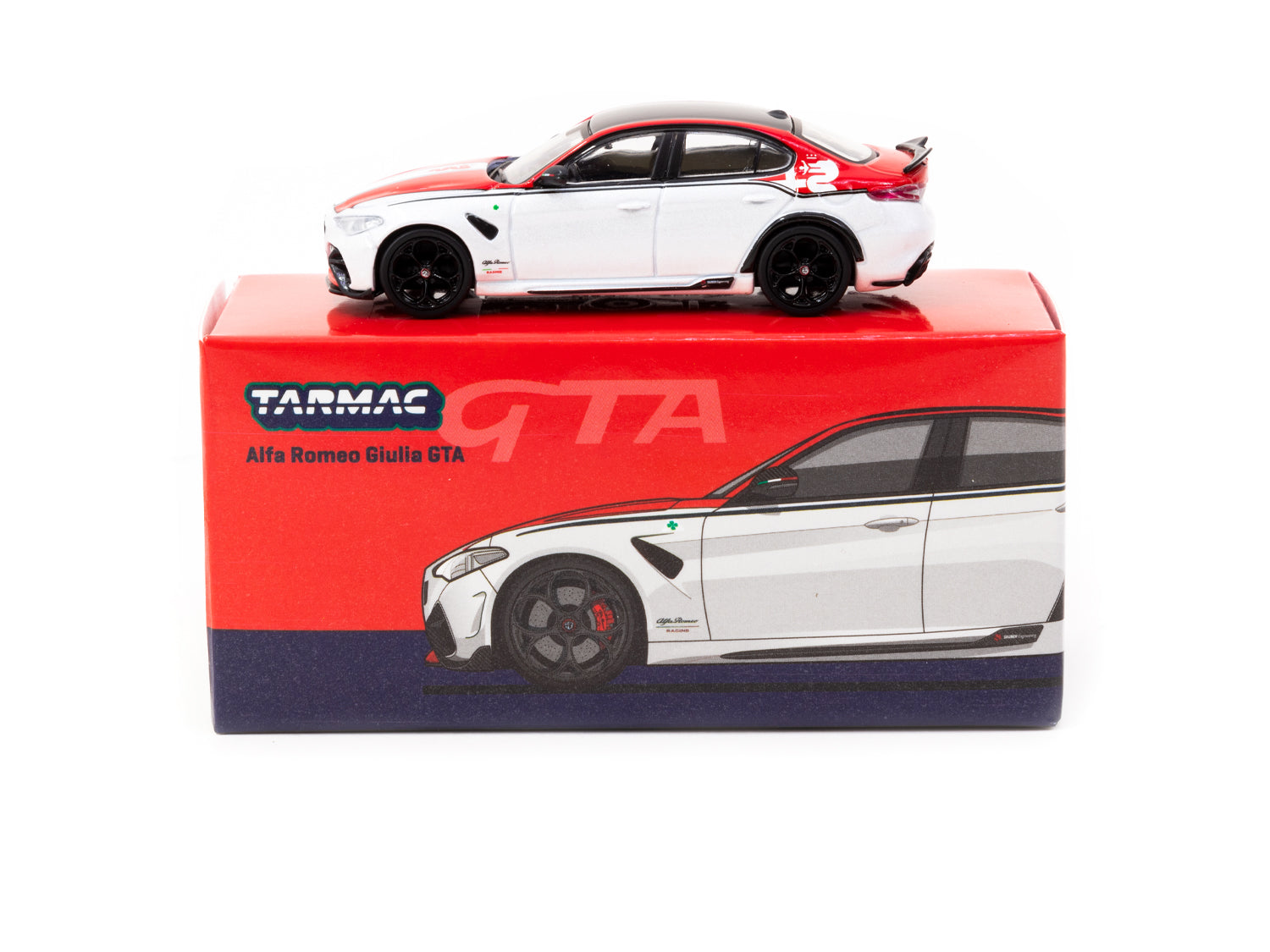 Tarmac Works 1/64 Scale Alfa Romeo Giulia GTA Diecast Model Car - Red & White - GLOBAL64 Series - Perfect for Collectors & Display Cases
