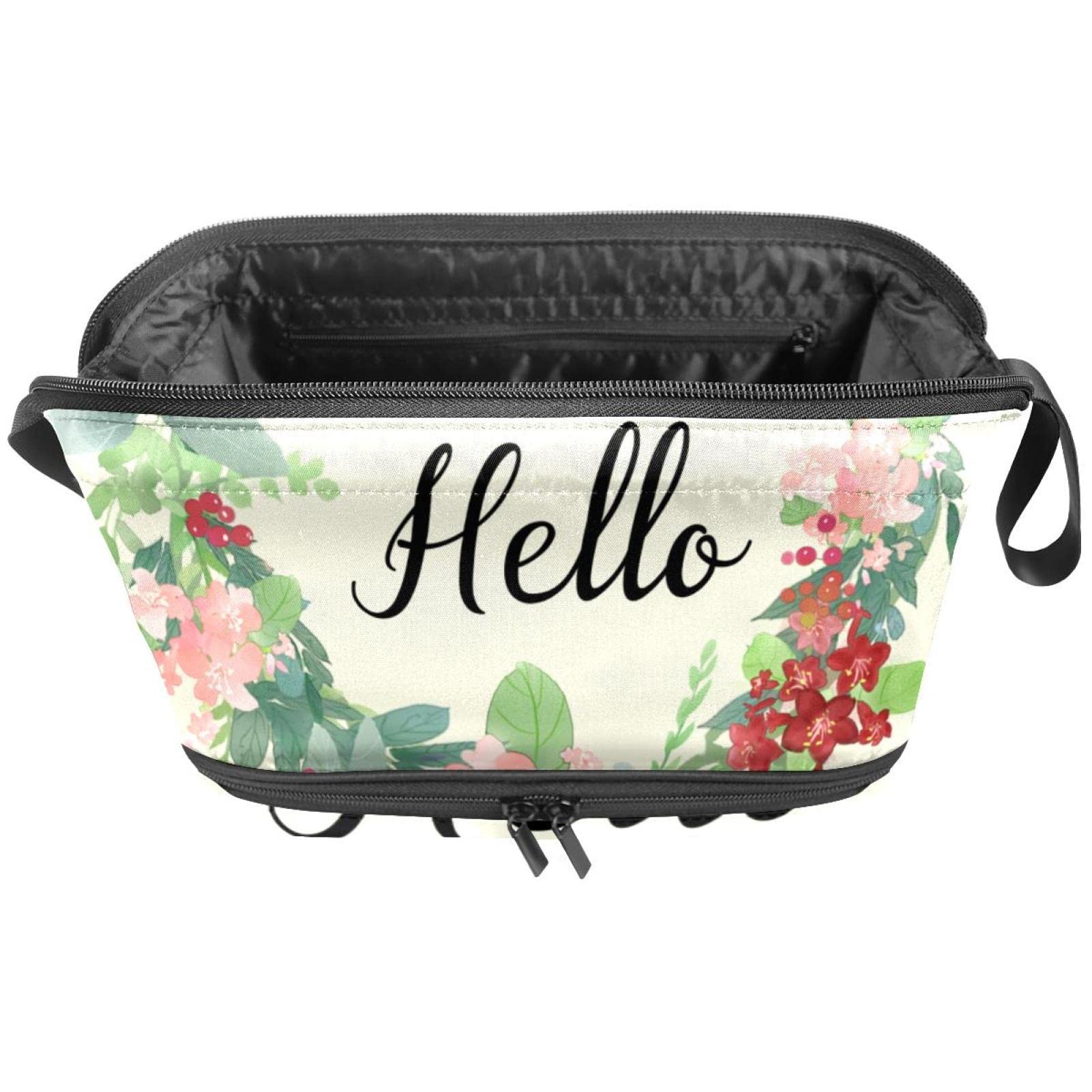 Large Waterproof Makeup Bag for Women Travel - Hello Watercolor Flowers Cosmetic Organizer Toiletry Bag | Perfect for Vacation, Gym & Daily Essentials Storage