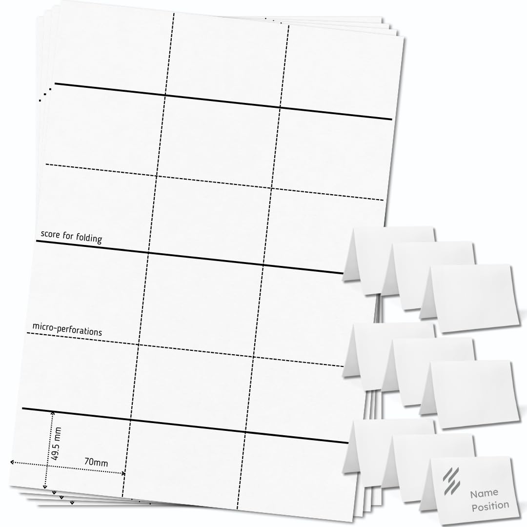 XS Tent Cards (225 Cards) - Printable Perforated Folding Name Cards for Conference, Exhibition & Wedding Place Settings - 9 Cards per A4 Sheet, 25 Sheets with Free Template - Perfect for Events, Banquets and Table Decorations