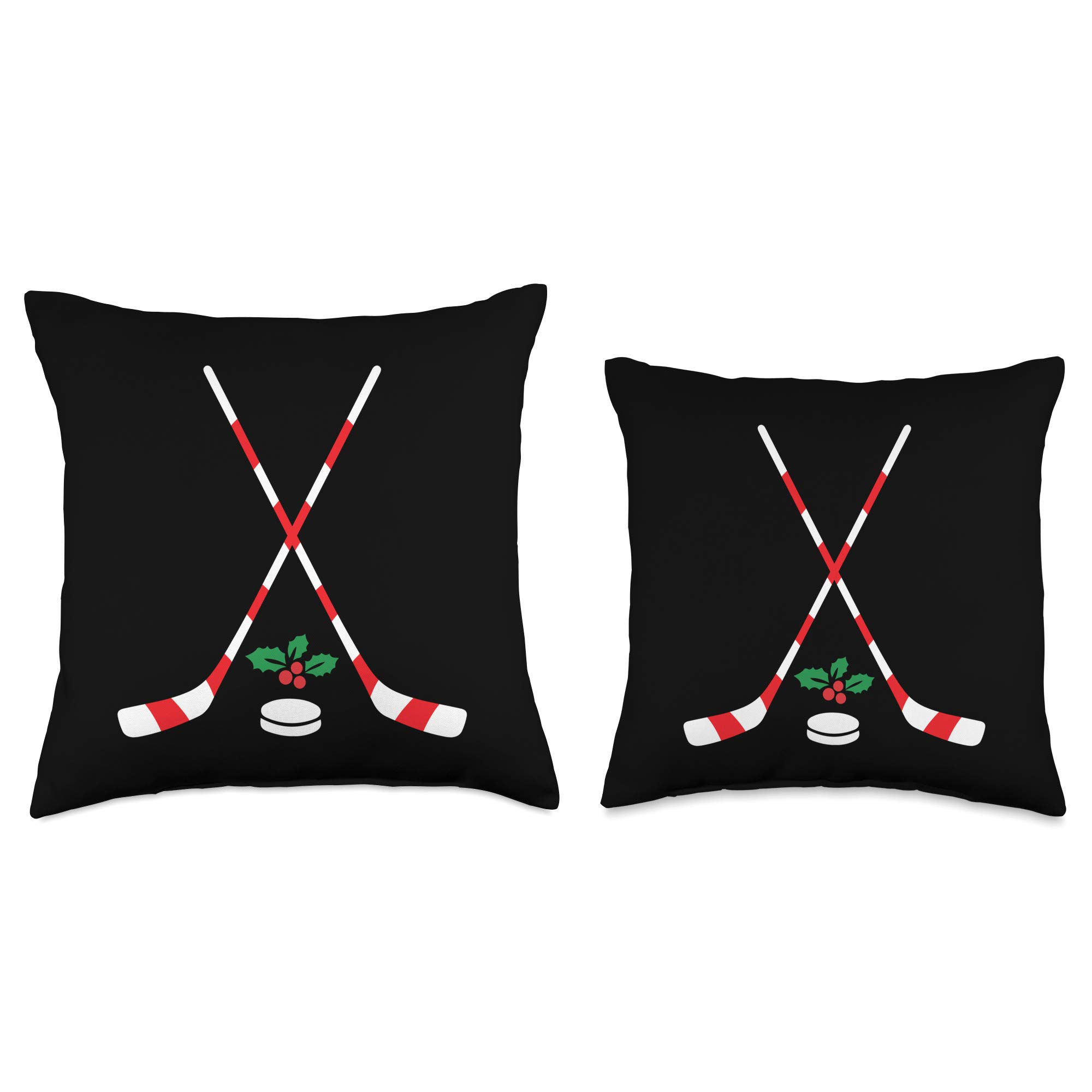 Ice Hockey Christmas Gift - Candy Cane Hockey Stick Throw Pillow for Hockey Fans | Perfect for Home Decor, Sports Themed Bedroom & Cozy Holiday Gifts