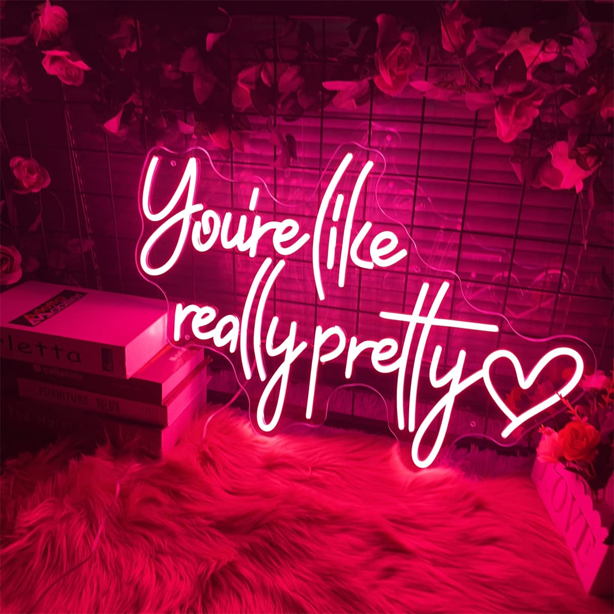 Large Pink LED Neon Sign - 'You're Like Really Pretty' (23.6x19
