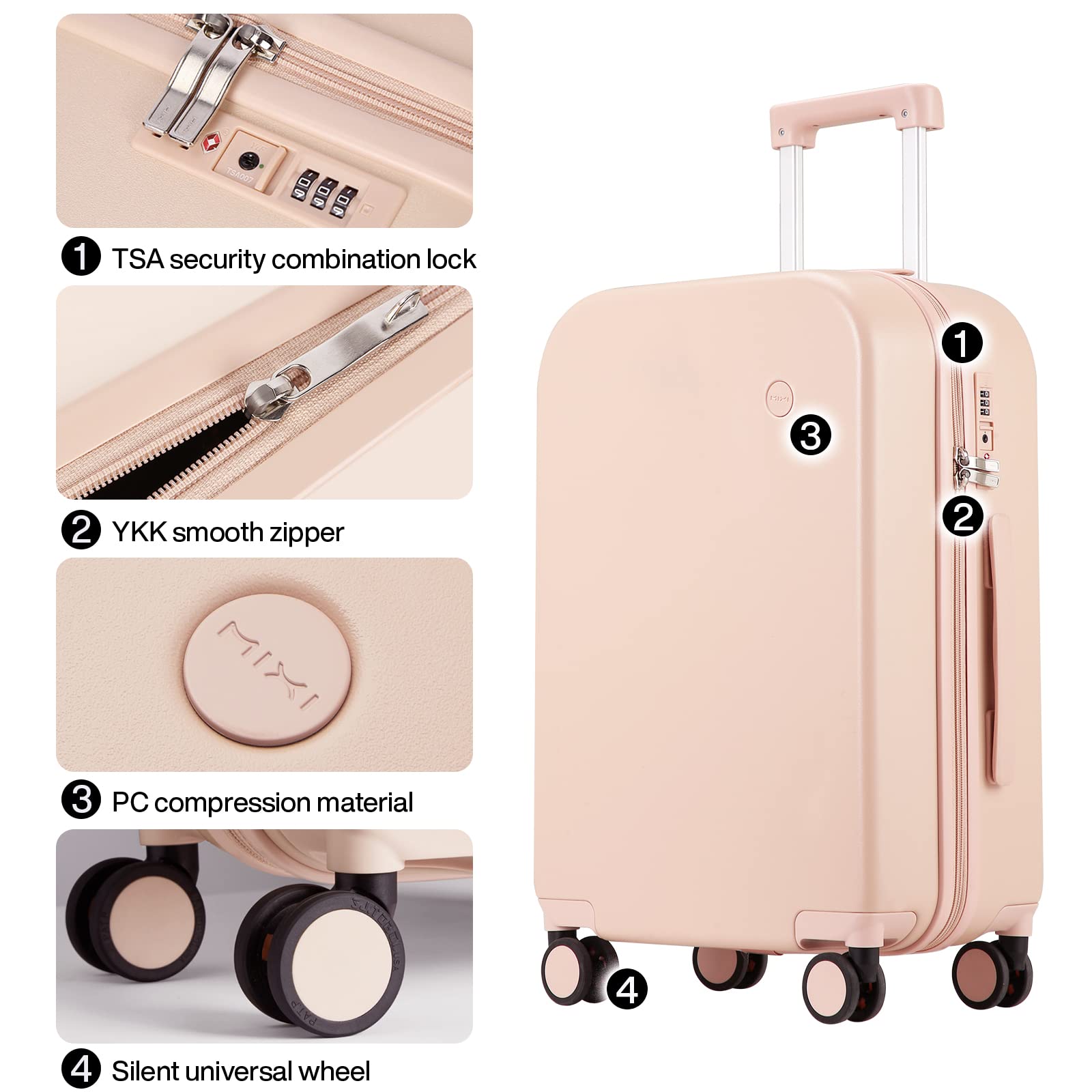 Mixi Hardside Spinner Wheel Suitcase - Lightweight TSA Lock Rolling Luggage with Protective Cover | Perfect for Air Travel, Business Trips & Vacation Packing