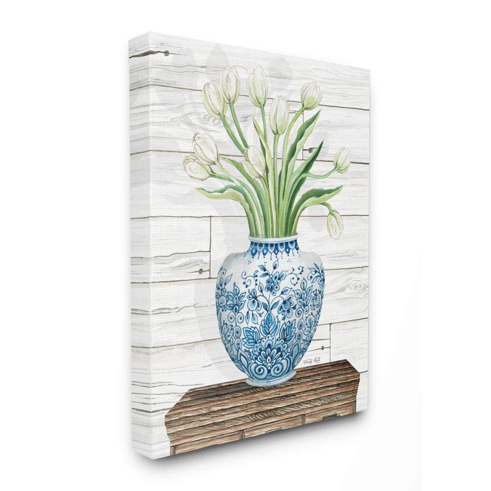 Stupell Industries Fresh White Tulips on Blue Floral Vase Canvas Wall Art - 24