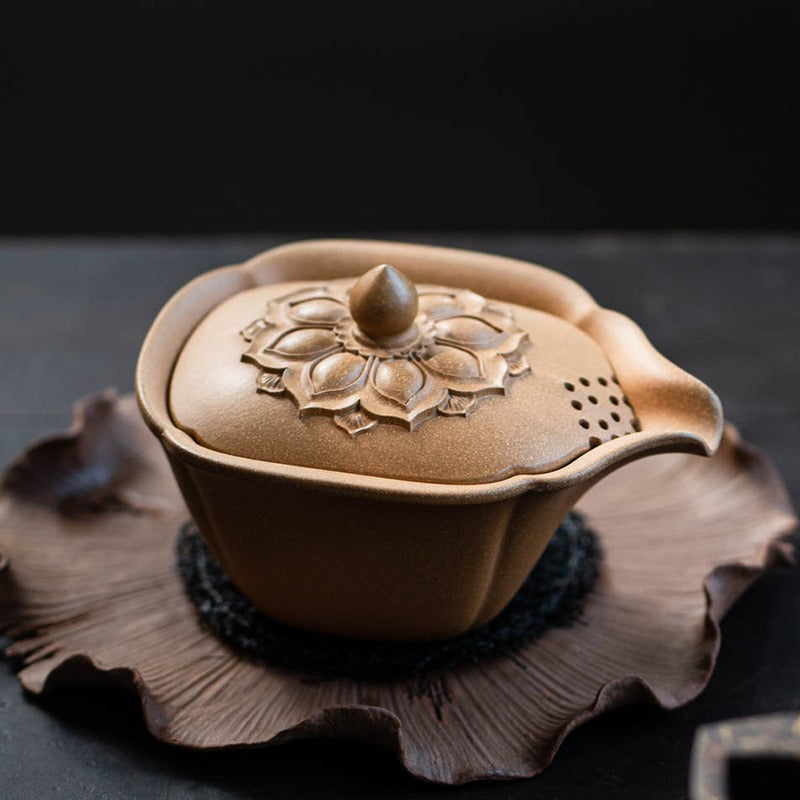 Premium Yixing Yellow Clay Lotus Gaiwan Teapot - Handmade Chinese Ceramic Tea Set for Gongfu Tea Ceremony | Perfect for Home Brewing, Tea Parties & Meditation
