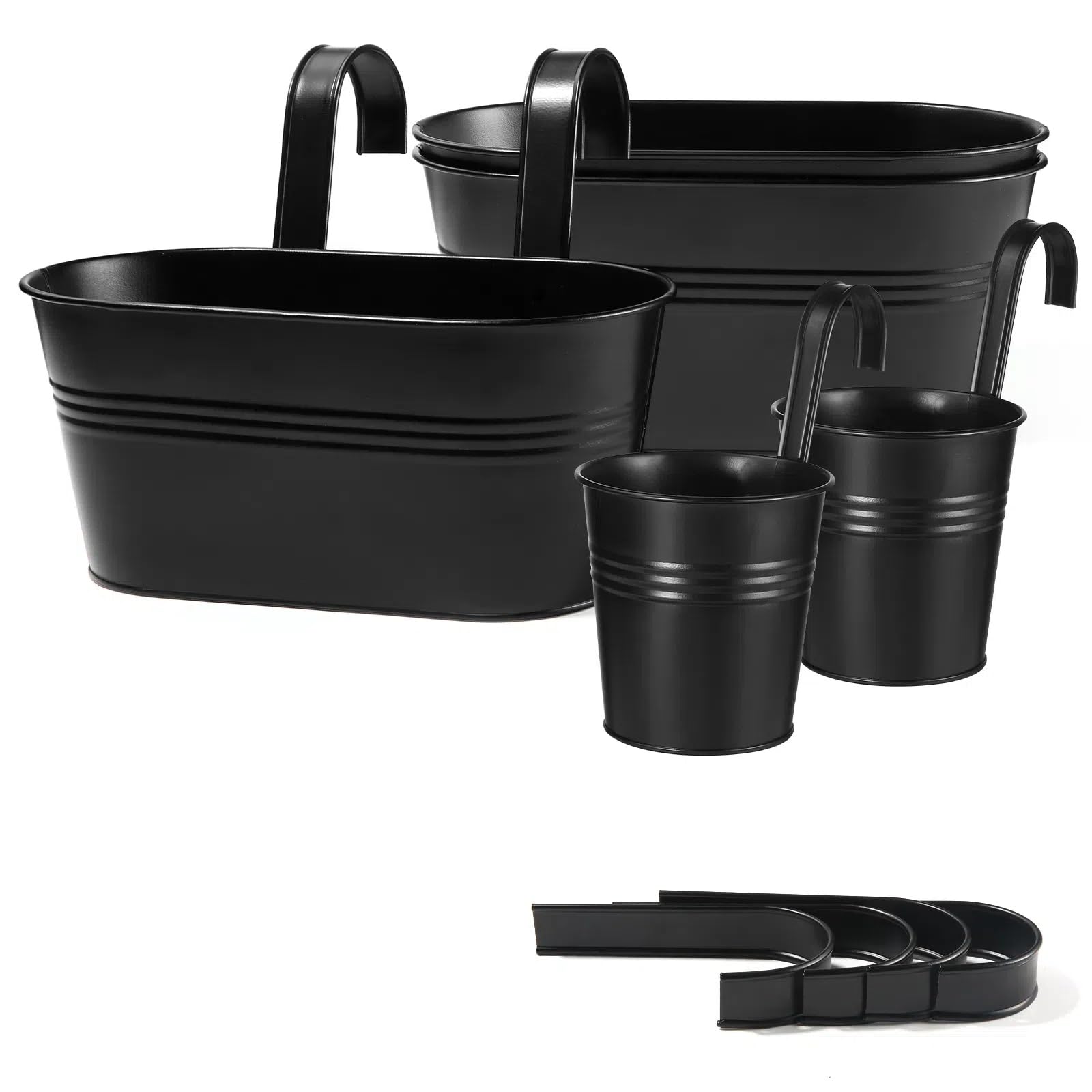 Outdoor Balcony Railing Hanging Planters - 5 Pack Matte Black Deck Planter Boxes for Flowers, Herbs & Succulents | Perfect for Window Boxes, Fence Planters & Vertical Gardens