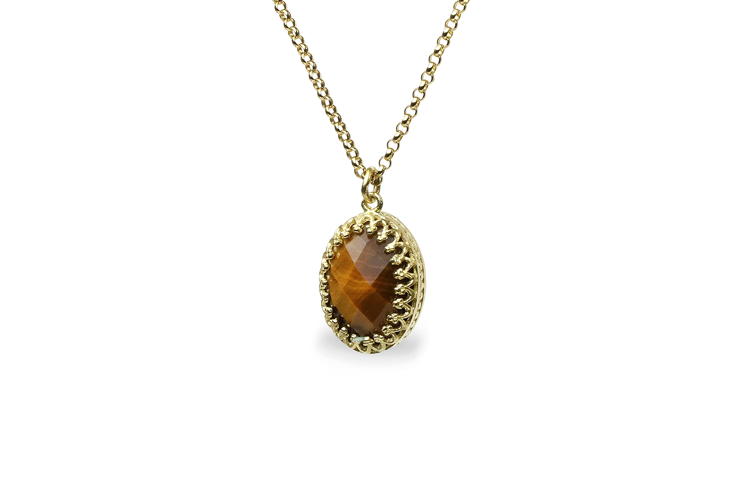 Handmade Tiger Eye Crystal Necklace - Vintage Gold Vermeil Gemstone Pendant for Women | Adjustable Chain | Spiritual Jewelry, Boho Chic Accessory, Gift for Her | Perfect for Meditation, Yoga & Everyday Elegance