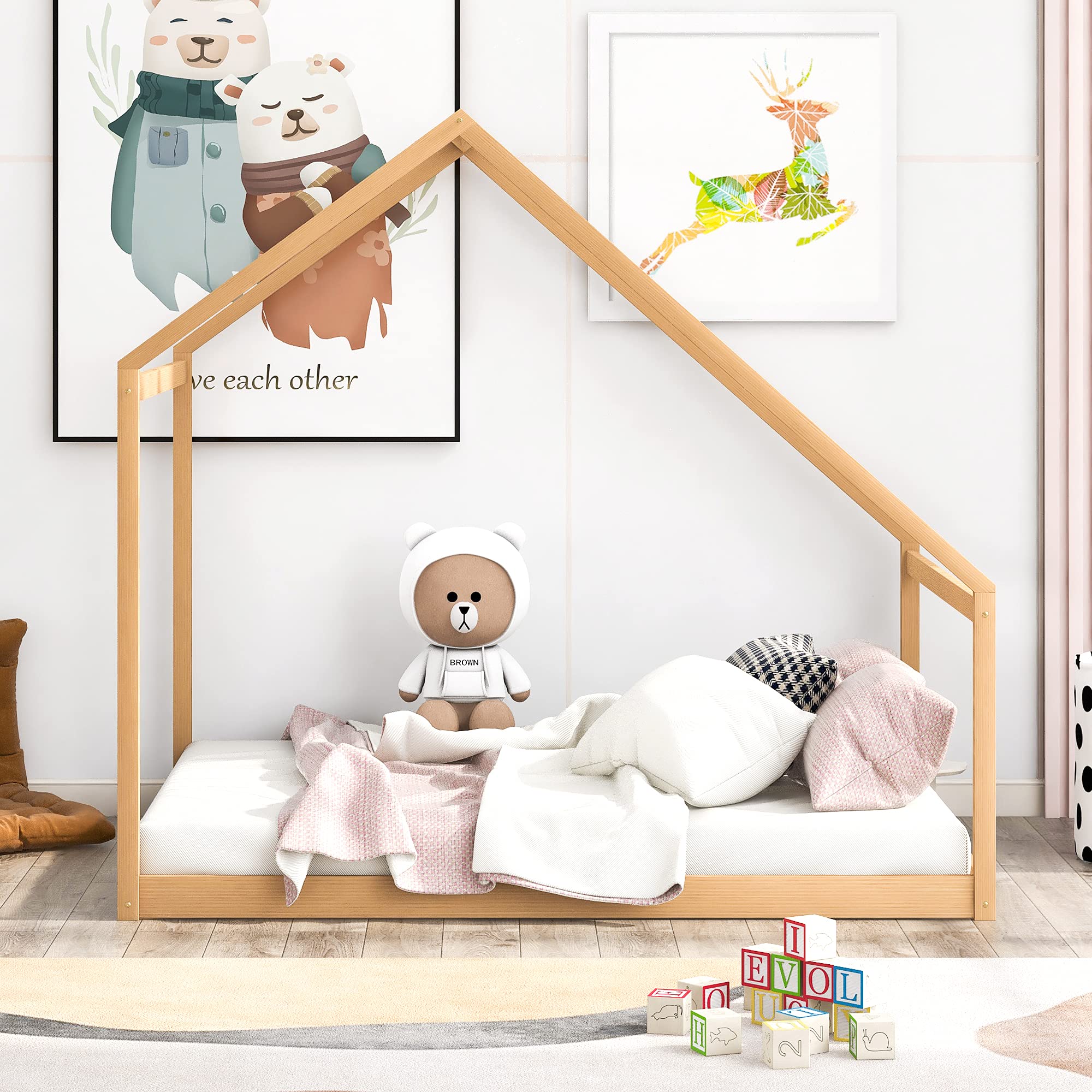 Wooden House Bed for Kids & Teens - Bedroom Furniture for Girls & Boys - Play & Sleep
