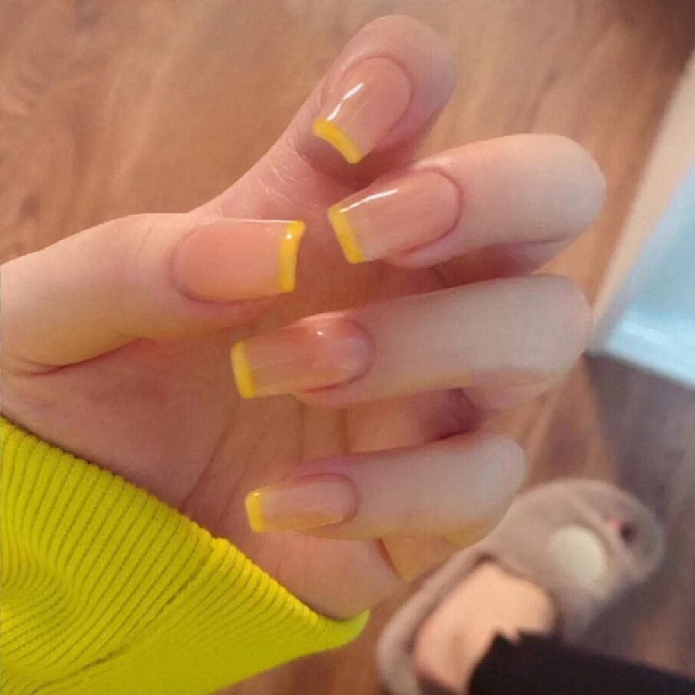 24pcs French False Nails with Yellow Tips - Medium Length Press On Nails with Full Cover Mask | Perfect for Parties, Weddings & Daily Wear
