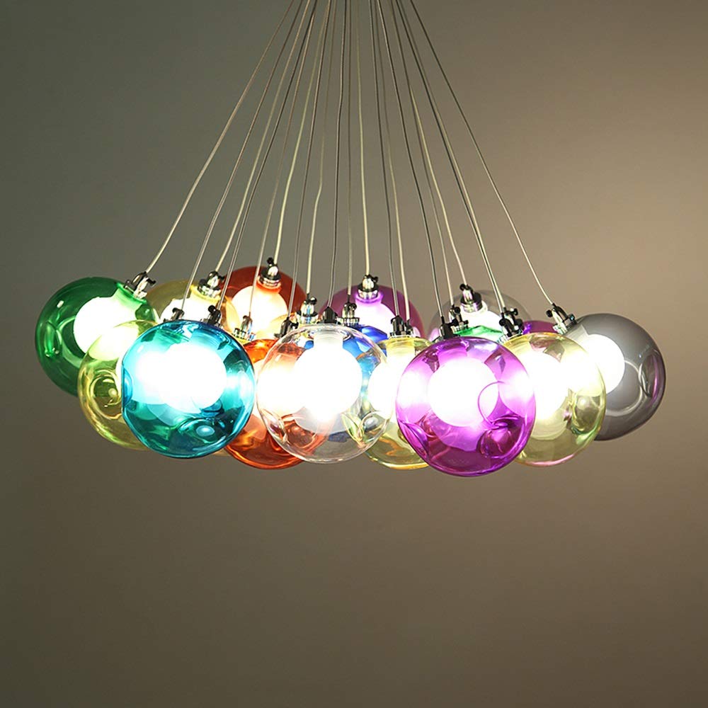 19 Bubbles Modern Glass Ball Chandelier - Multi-Colored LED Pendant Light for Stairs, Bedroom, Kids Room, Restaurant, Living Room & Clothing Store - Elegant Lighting for Home & Commercial Spaces